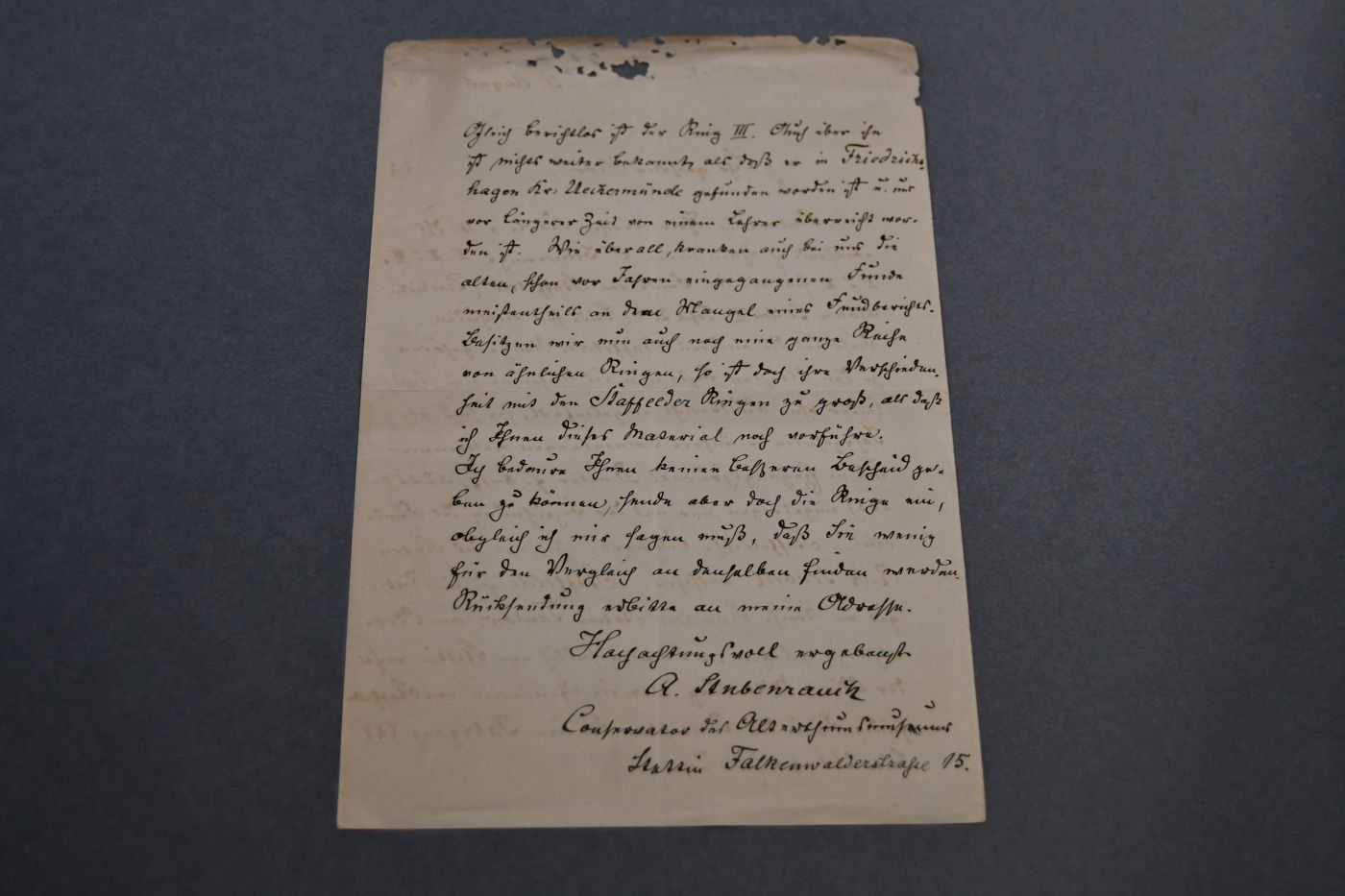 Handschriftlicher Brief des bedeutenden deutschen Archäologen und Restaurators Adolf Stubenrauch (1855-1922) vom 21. August 1892.