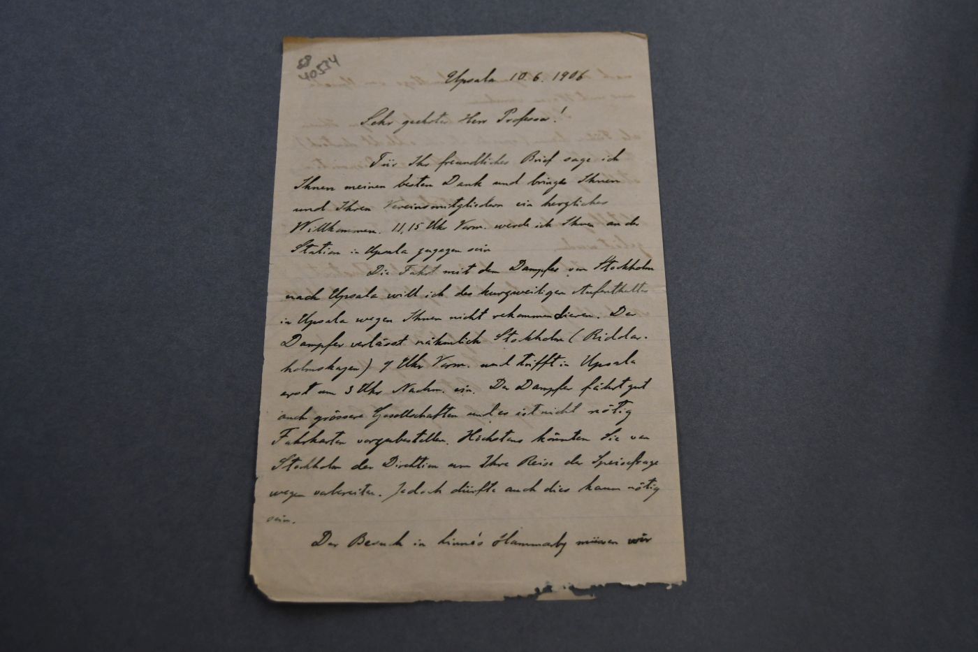 Brief des schwedischen Botanikers, Geologen und Archäobotanikers Rutger Sernander (1866-1944) an den Danziger Lehrer und Botaniker Konrad Lakowitz(1859-1945) vom 10. Juni 1906.