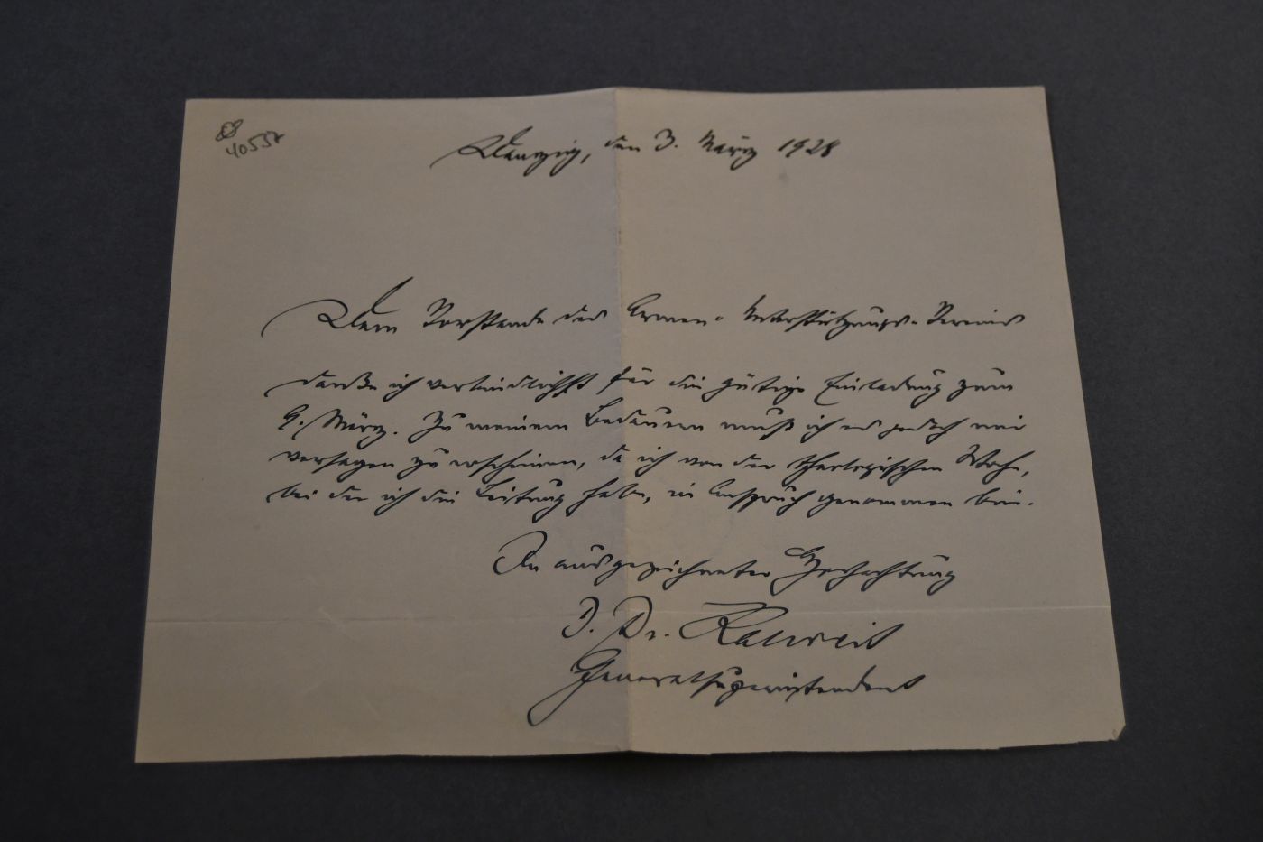 Handschriftlicher Brief des Superintendenten von Danzig Paul Kalweit (1867-1944) an den Vorstand des Danziger Armen-Unterstützungs-Vereins vom 3. März 1928.