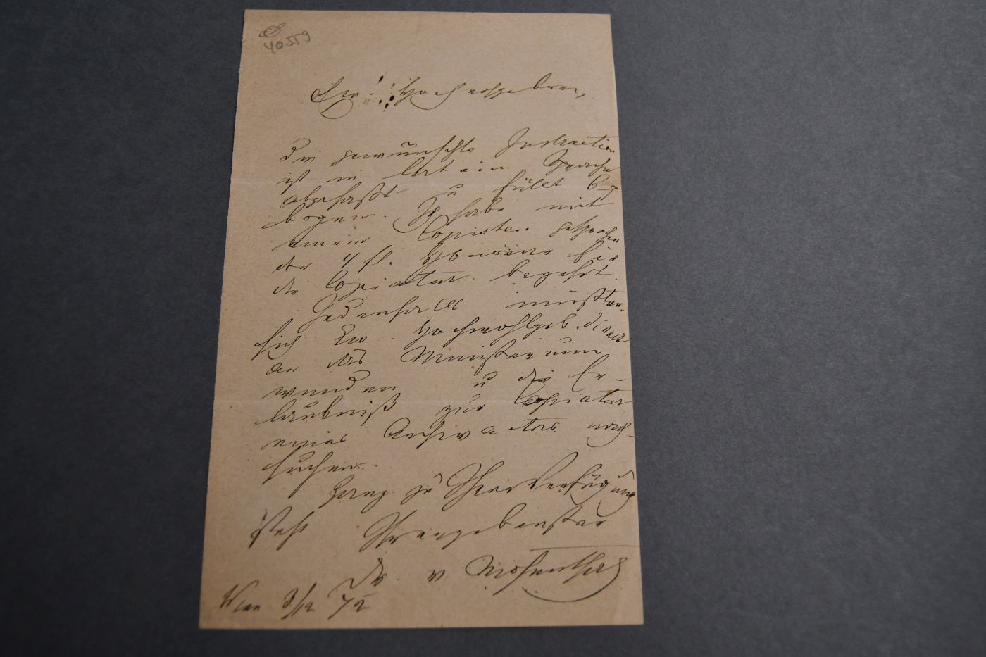 Brief von des Dramatikers und Librettisten Salomon Mosenthal (1821-1877) an einen unbekannten Empfänger vom 3. Dezember 1872.