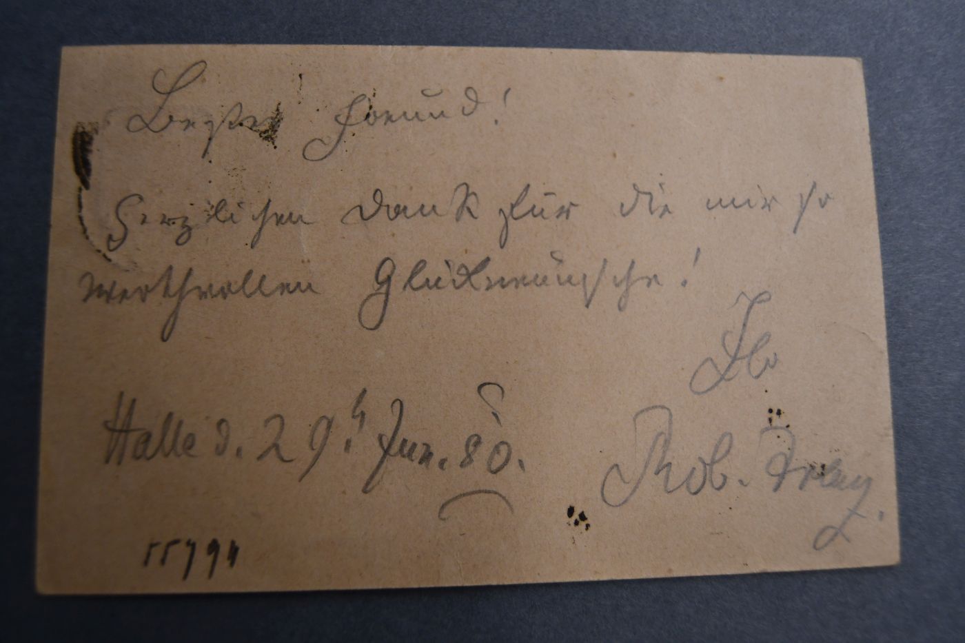 Postkarte des Komponisten und Dirigenten Robert Franz (1815-1892) an seinen Freund Robert Wiedemann vom 29. Juni 1880.