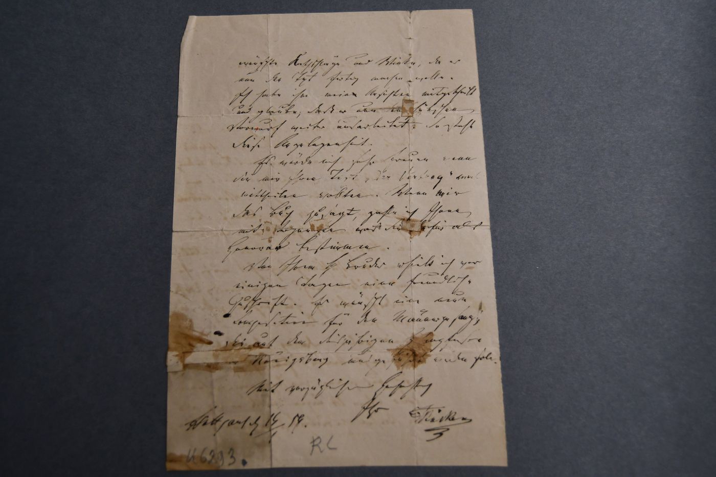 Zweiseitiger handschriftlicher Brief des Komponisten und Musikers Friedrich Wilhelm Kücken (1810-1882) an den Musiker, Komponisten und Chorleiter Benjamin Hamma (1831-1911) vom 19. Januar 1859.