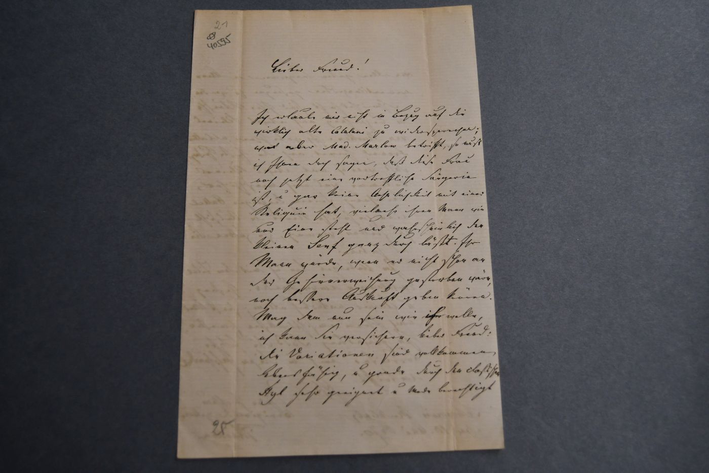 Zweiseitiger handschriftlicher Brief des Komponisten und Musikers Friedrich Wilhelm Kücken (1810-1882) an einen unbekannten Freund vom 10. Mai 1870.