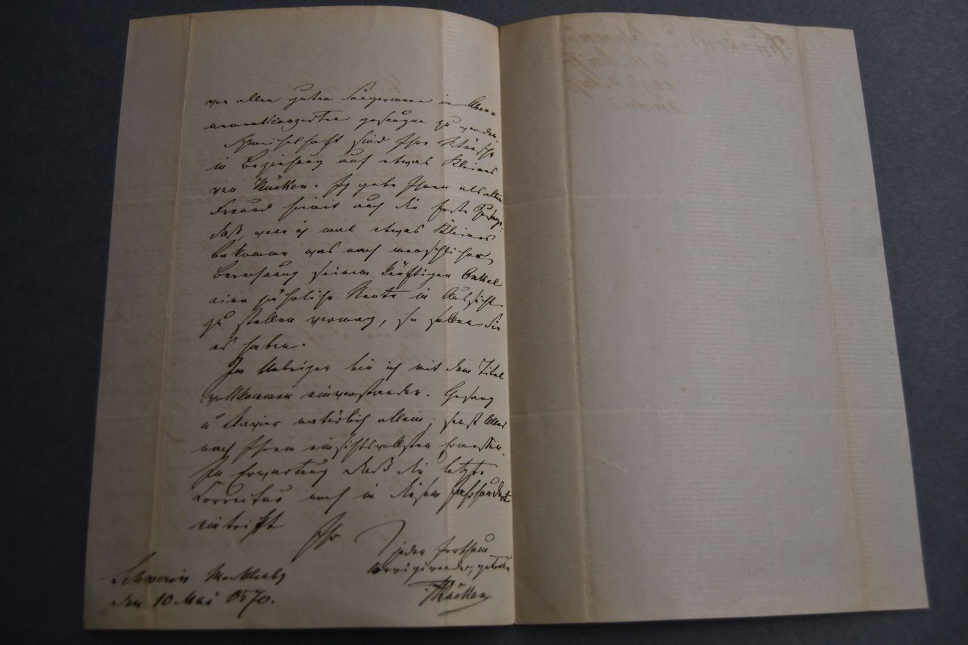 Zweiseitiger handschriftlicher Brief des Komponisten und Musikers Friedrich Wilhelm Kücken (1810-1882) an einen unbekannten Freund vom 10. Mai 1870.