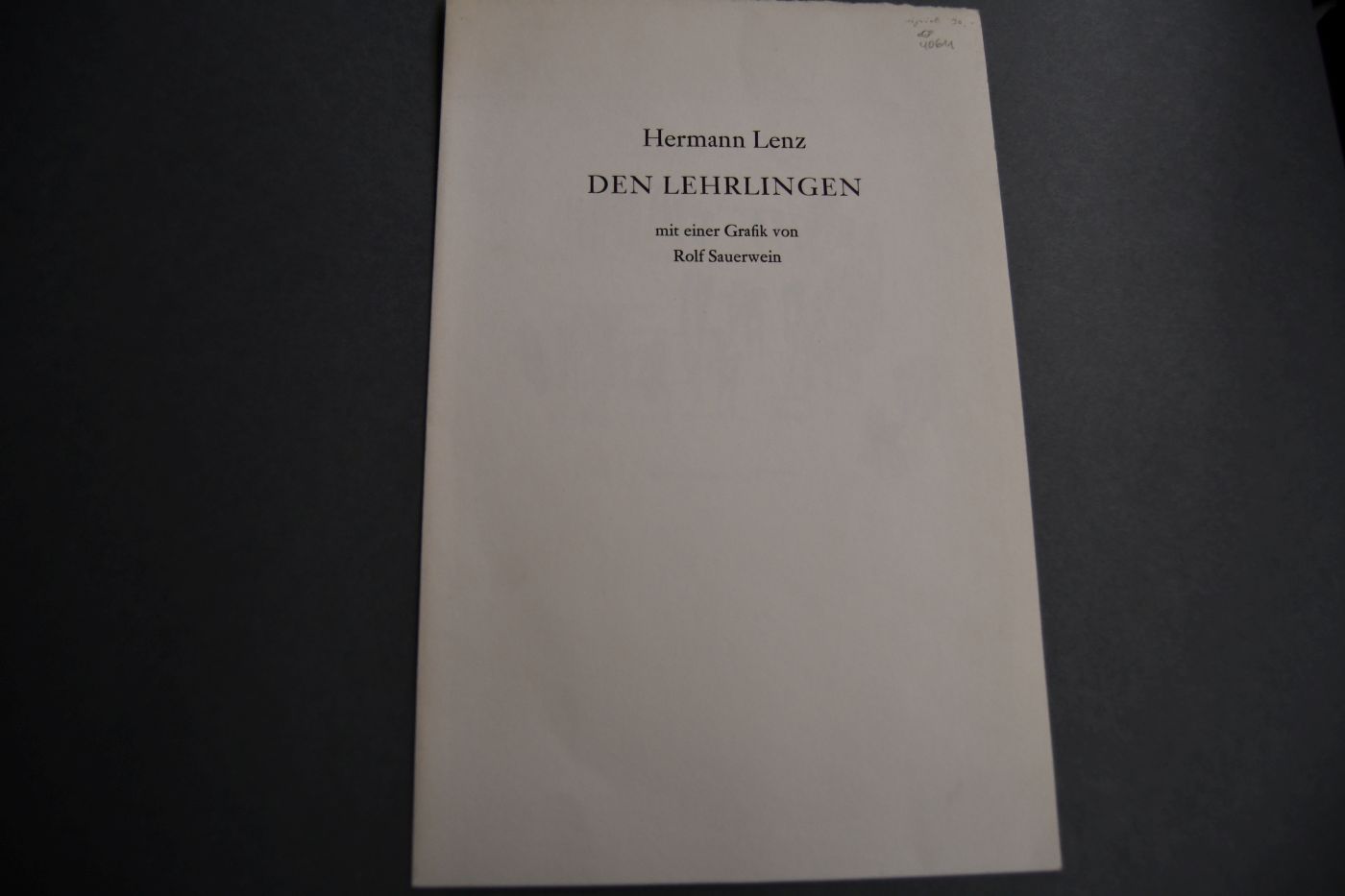 Den Lehrlingen. Mit einer Grafik von Rolf Sauerwein.