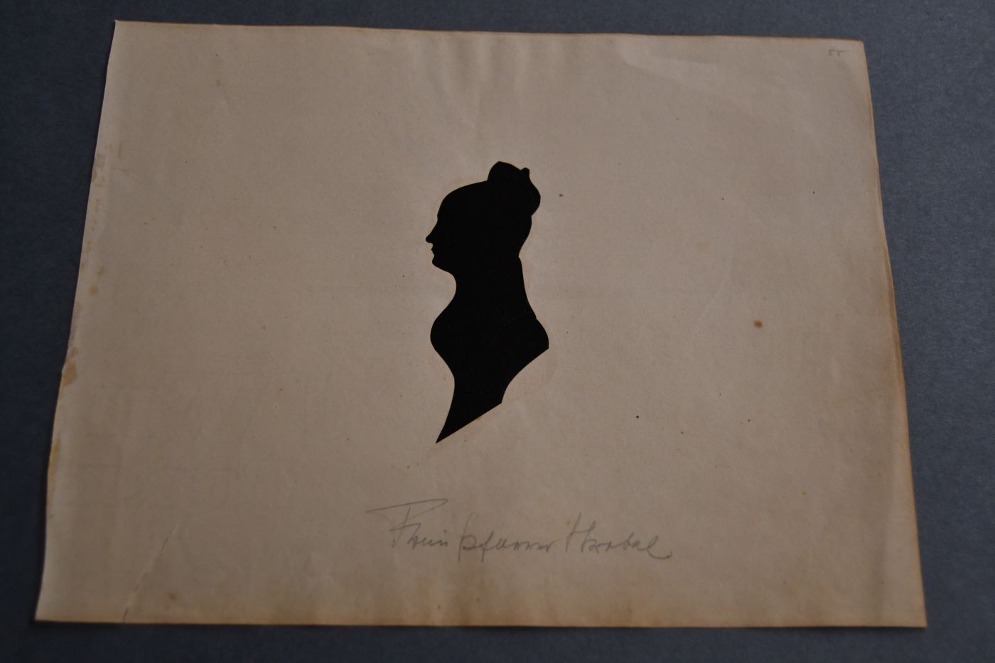 Schattenriß des Pfarrers Karl Friedrich Hermann Strebel (1839-1905) und seiner Frau Wilhelmine geb. Harless (1849-?) auf einem Blatt.