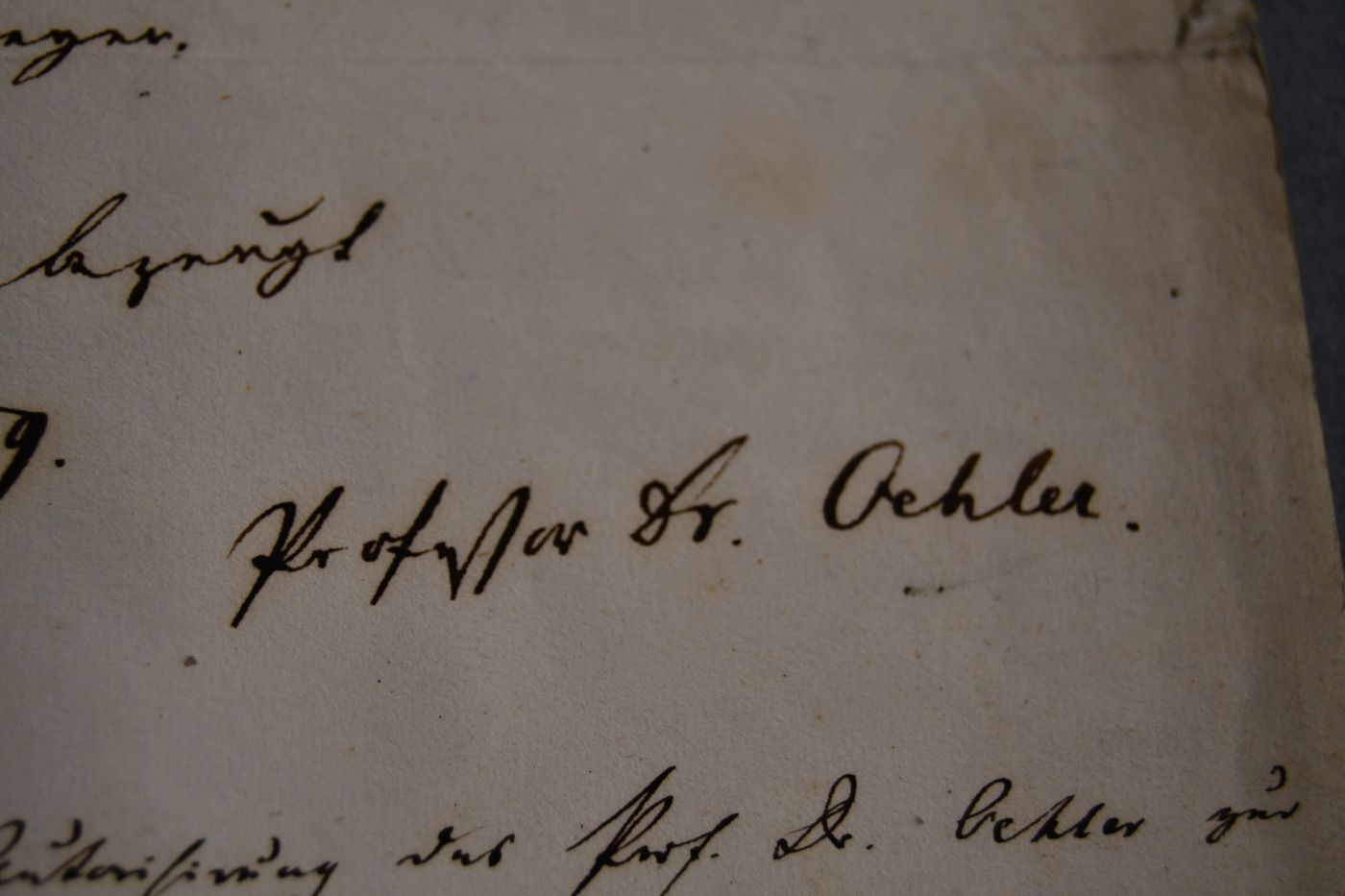 Zeugnis der Theologischen Fakultät der Eberhard-Karls-Universität Tübingen. Geschrieben und signiert von Gustav Friedrich Oehler (1812-1872). Geprüft wurde der Theologe und Journalist Adolf Zehlike (1834-1904), dem ziemliche Unsicherheit in der Formenlehre bestätigt wurden, seine Befähigung zum Hören alttestamentlicher Vorlesungen köönne aber keinem Zweifel unterliegen. Die Berechtigung Oehlers zur Prüfungsabnahme und die Echtheit seiner Unterschrift werden vom damaligen Dekan der Theologischen Fakultät Albert Landerer (1810-1878) bestätigt.