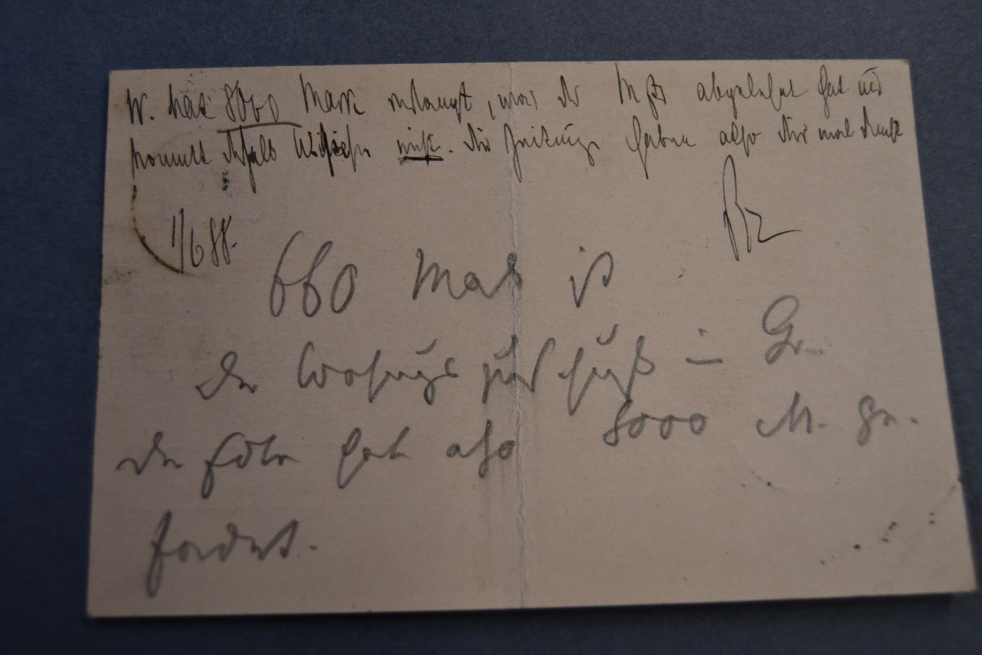 Handschriftliche Postkarte des deutschen Mediziners und Hochschullehrers in Greifswald Hugo Karl Anton Pernice (1829 - 1901) an seinen Bruder den deutschen Juristen und Berliner Römischrechtler Lothar Anton Alfred Pernice (1841 - 1901) vom 1.6.1888.