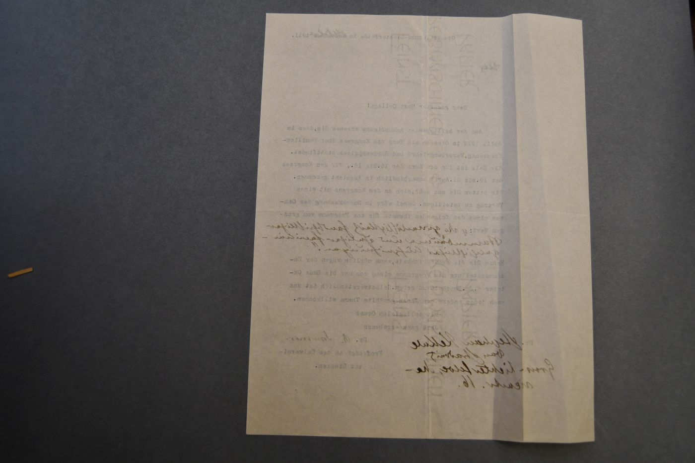 Einseitiger, unterschriebener, maschinenschriftlicher Brief des deutschen Psychiaters Robert Sommer (1864-1937) an Stephan Kekule von Stradonitz vom Oktober 1911.
