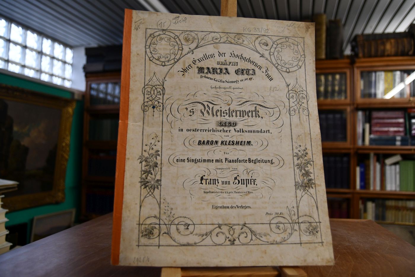 Ihrer Excellenz der Hochgebornen Frau Gräfin Maria Eltz geborne Gräfin Somogy etc. etc. etc. hochachtungsvoll gewidmet. `s Meisterwerk, Lied in öesterreichischer Volksmundart, von BAron Klesheim. Für eine Singstimme mit Pianoforte Begleitung.