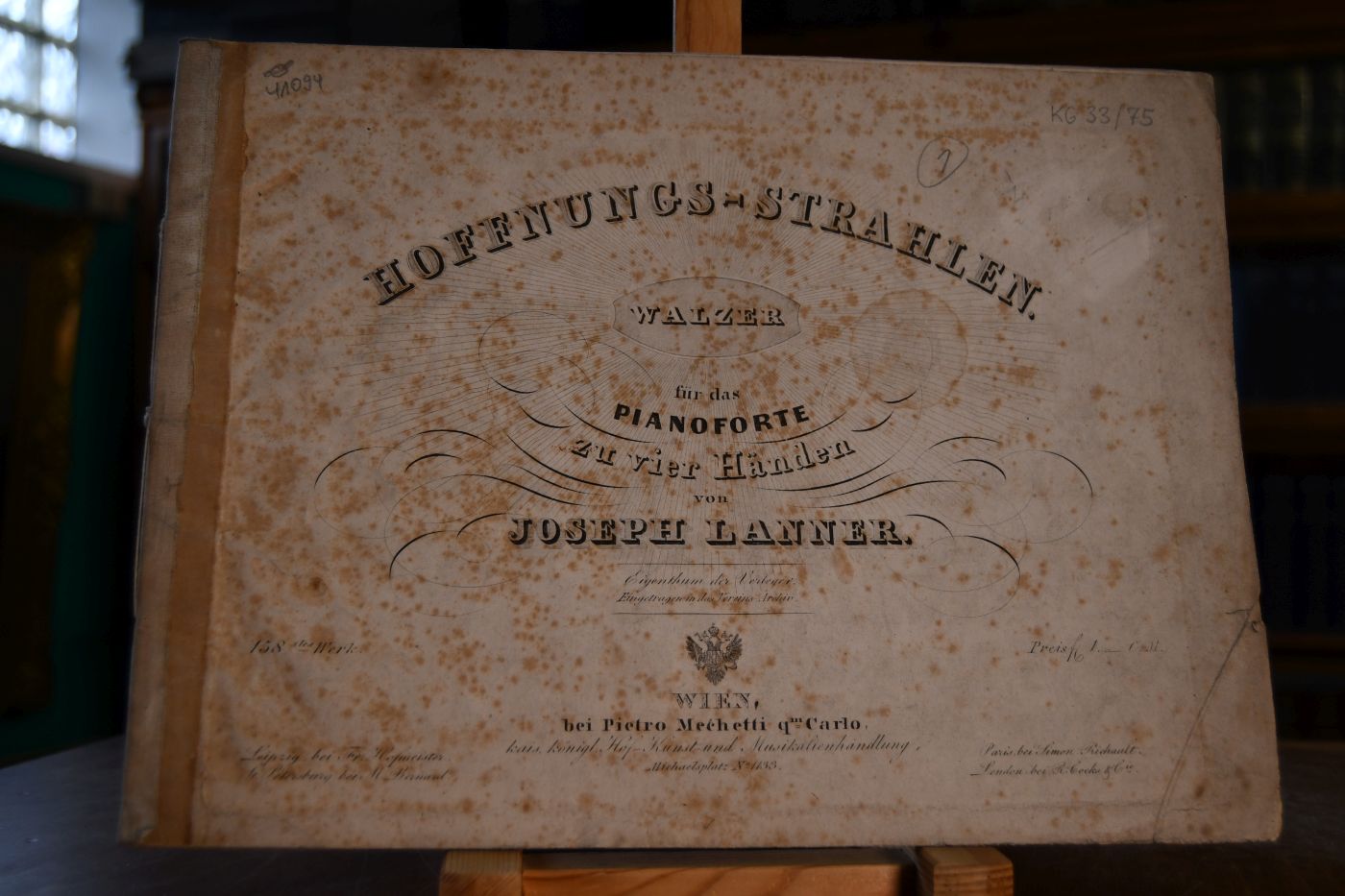 Hoffnungs-Strahlen. Walzer für das Pianoforte zu vier Händen von Joseph Lanner. 158. Werk.