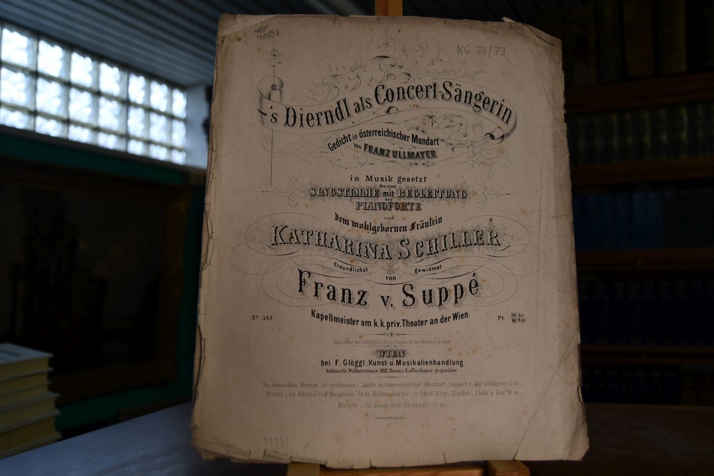 `s Dierndl als Concert-Sängerin. Gedicht in österreichischer Mundart von Franz Ullmayer in Musik gesetzt für eine Singstimme mit Begleitung des Pianoforte und dem wohlgebornen Fräulein Katharina Schiller freundlichst gewidmet von Franz v. Suppé Kapellmeister am k. k. priv. Theater an der Wien.