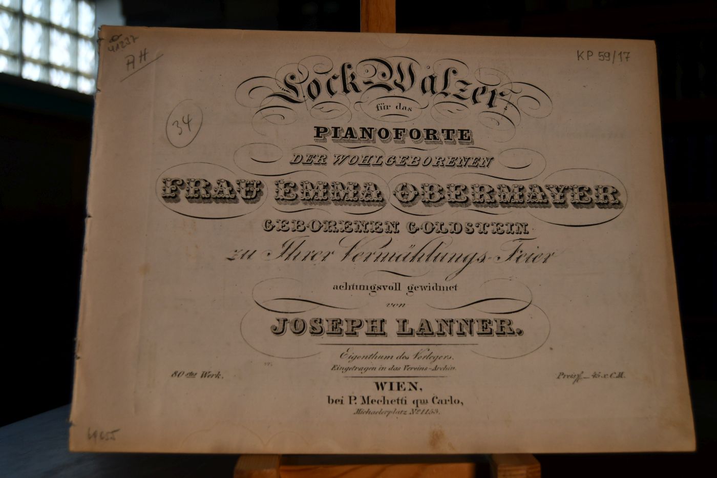 Lock-Walzer für das Pianoforte der wohlgeborenen Frau Emma Obermayer gebornen Goldstein zu Ihrer Vermählungs-Feier achtungsvoll gewidmet. 80. Werk.