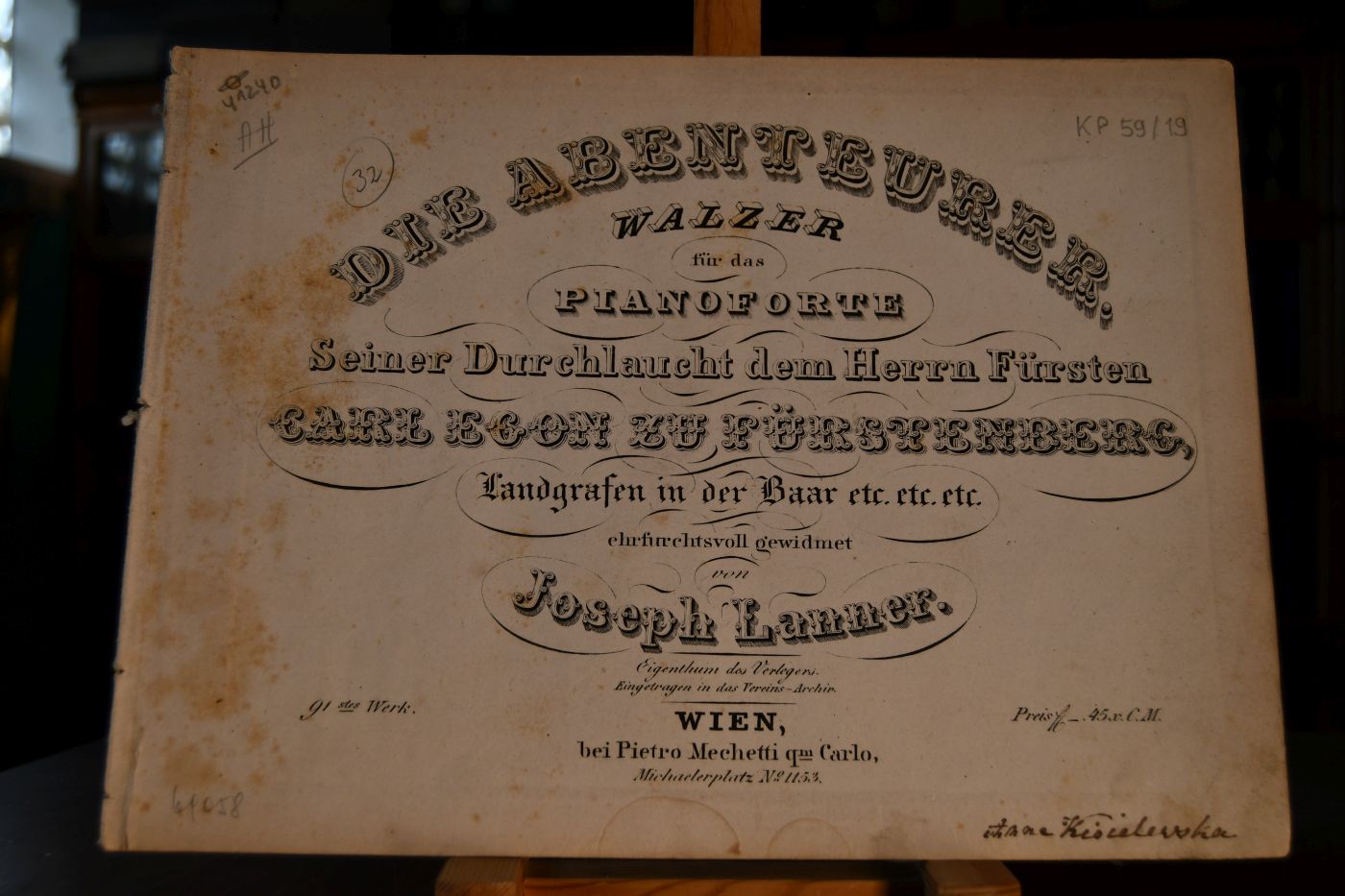 Die Abenteurer. Walzer für das Pianoforte Seiner Durchlaucht dem Herrn Fürsten Carl Egon zu Fürstenberg, Landgrafen in der Baar etc. etc. etc. ehrfurchtsvoll gewidmet. 91. Werk.
