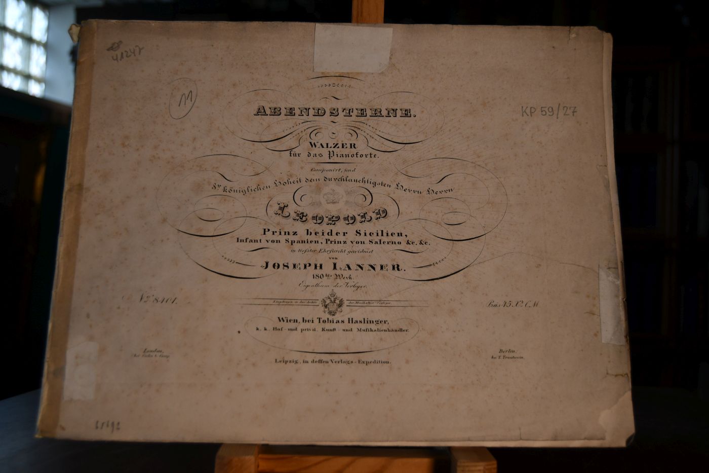 Abendsterne. Walzer für das Pianoforte componirt und Sr. königlichen Hoheit dem durchlauchtigsten Herrn Herrn Leopold Prinz beider Sicilien, Infant von Spanien, Prinz von Salerno etc etc. in tiefster Ehrfurcht gewidmet. 180. Werk.