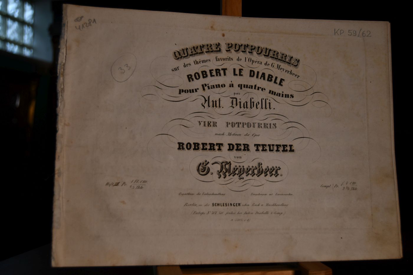 Quatre Potpourris sur des thêmes favorits de l`Opéra de G. Meyerbeer Robert Le Diable pour Piano à quatre mains = Vier Potpourris nach Motiven der Oper Robert Der Teufel von G. Meyerbeer. Heft 3.