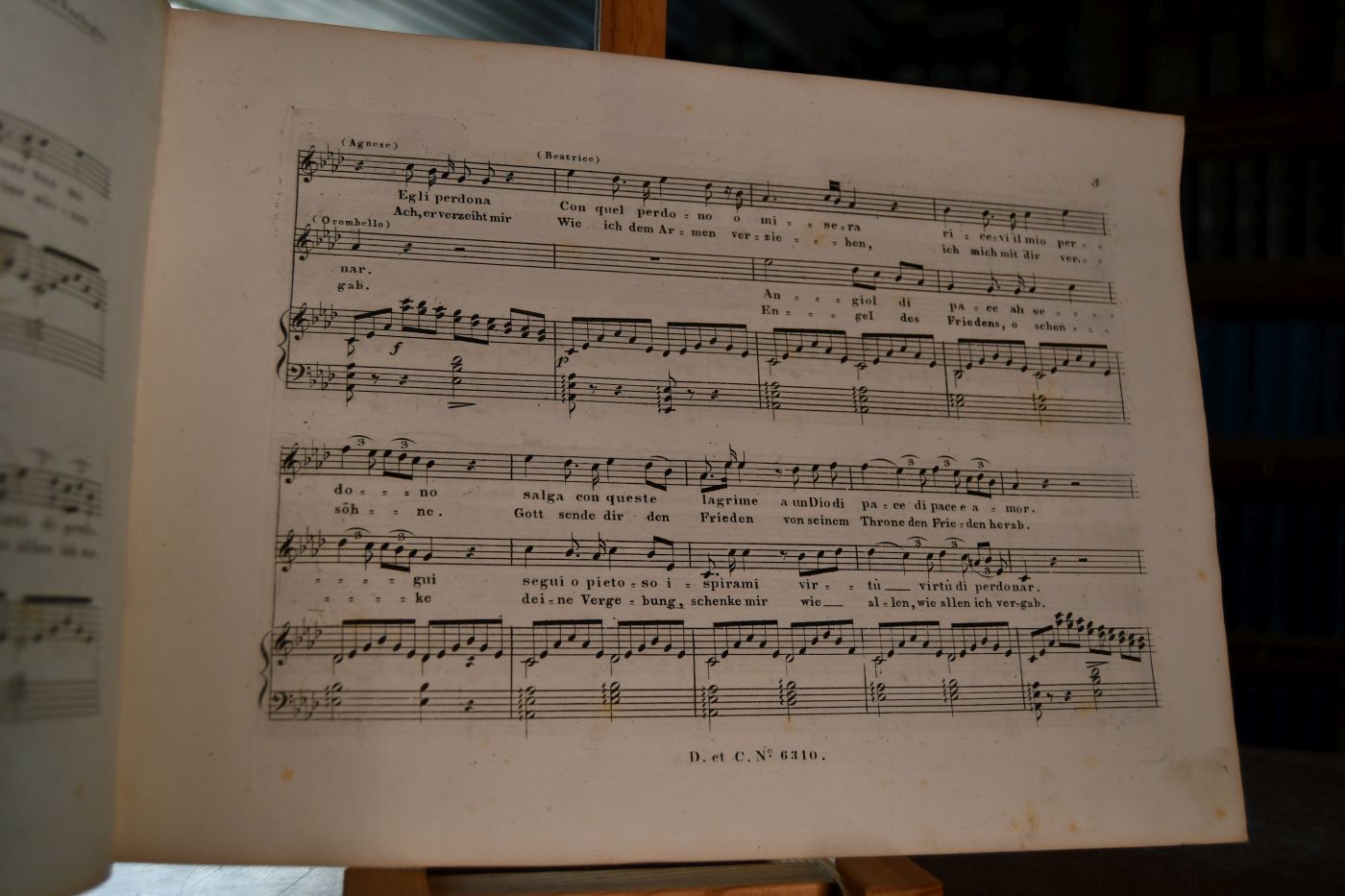 Terzettino (Canon) für 2 Sopran und Tenor. (Angiol di pace all` anima, Engel des Friedens stärke mich) aus der Oper Beatrice de Tenda (Das Castell von Ursino) von V. Bellini.