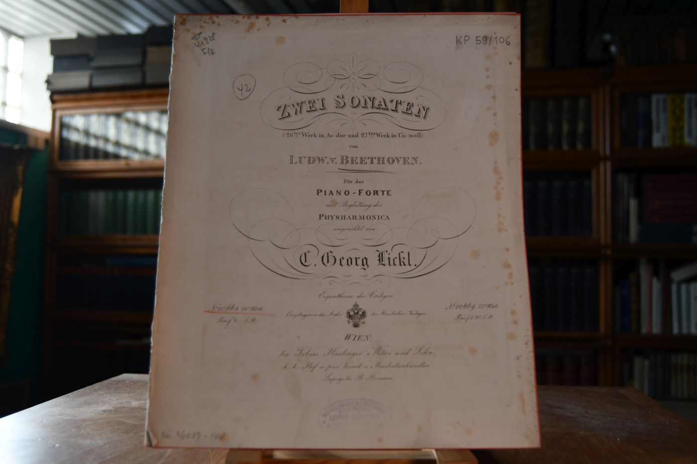 Sonate von L.v. Beethoven, 26. Werk, mit hinzugefügtrer Begleitung der Physharmonica berabeitet von C. Georg Lickl.