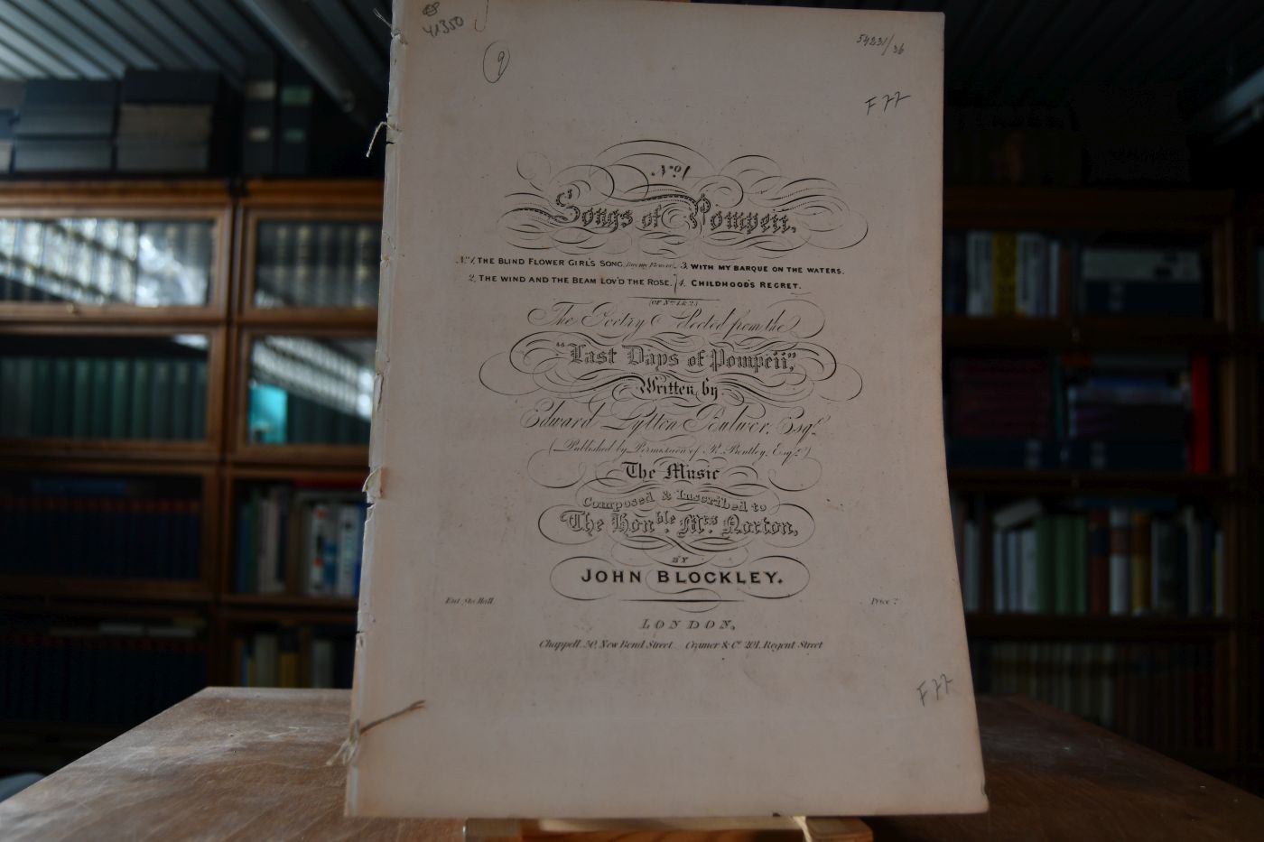 The blind flower girl`s song. No. 1 Songs of Pompeii. The Poetry selected from the "Last Days of Pompeii" written by Edward Lytton Bulwer. The Music composed & Inscribed to Honble. Mrs. Norton.