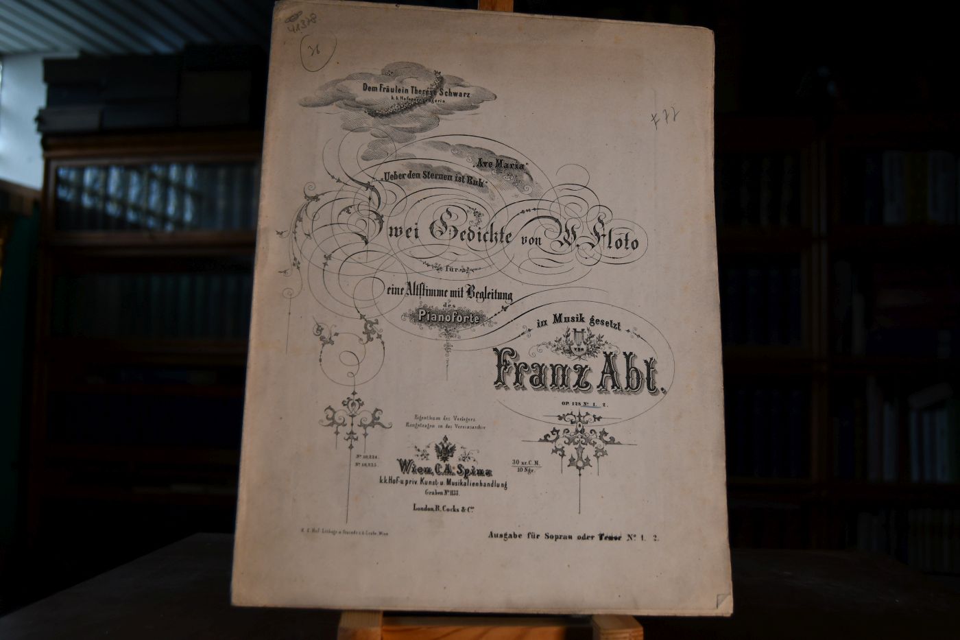 "Ave Maria" "Ueber den Sternen ist Ruh`" Zwei Gedichte von W. Floto für eine Altstimme mit Begleitung des Pianoforte in Musik gesetzt. Ausgabe für Sopran oder Tenor No. 1. 2. Op. 128.