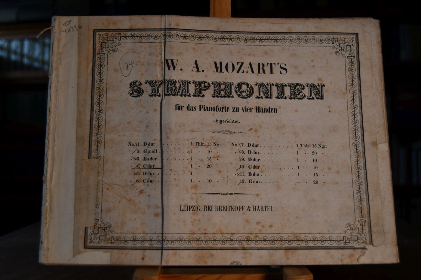 W.A. Mozart`s Symphonien für das Pianoforte zu vier Händen eingerichtet. No. 4 C-dur.