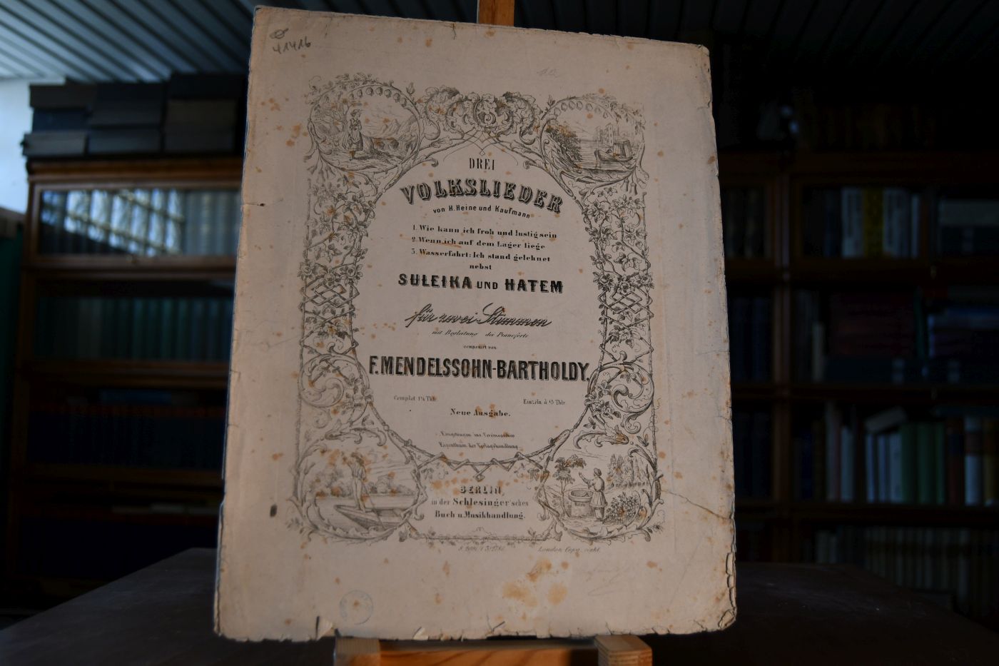 Drei Volkslieder von H.Heine und Kaufmann für zwei Stimmen mit Begleitung des Pianoforte. Abendlied, Volkslied gedichtet von H. Heine 2. Wenn ich auf dem Lager liege.