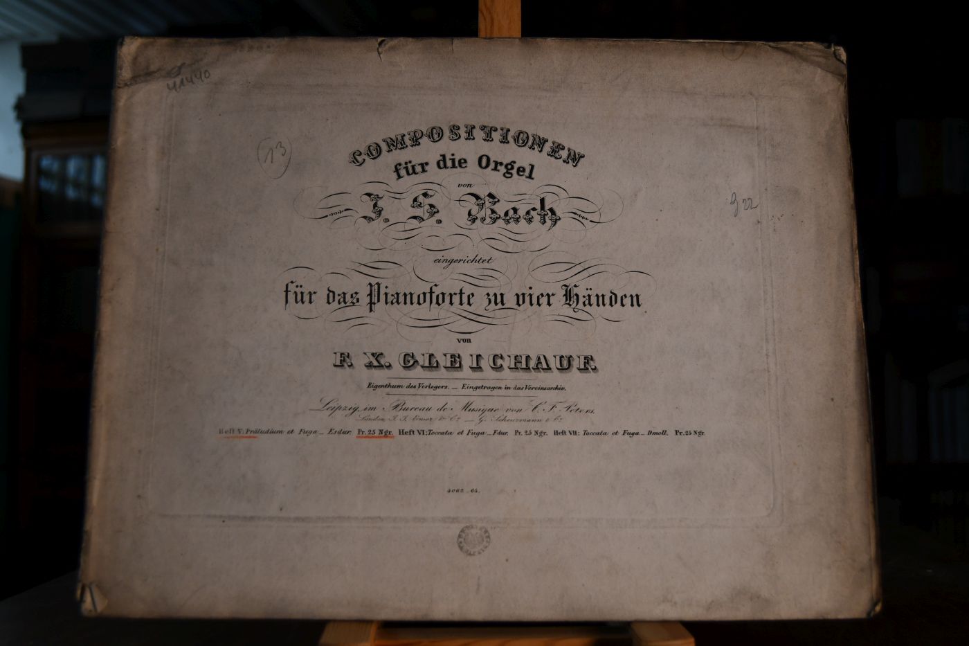 Compositionen für die Orgel von J.S. Bach eingerichtet für das Pianoforte zu vier Händen von F.X. Gleichauf. Heft V Präludium et Fuga Esdur.