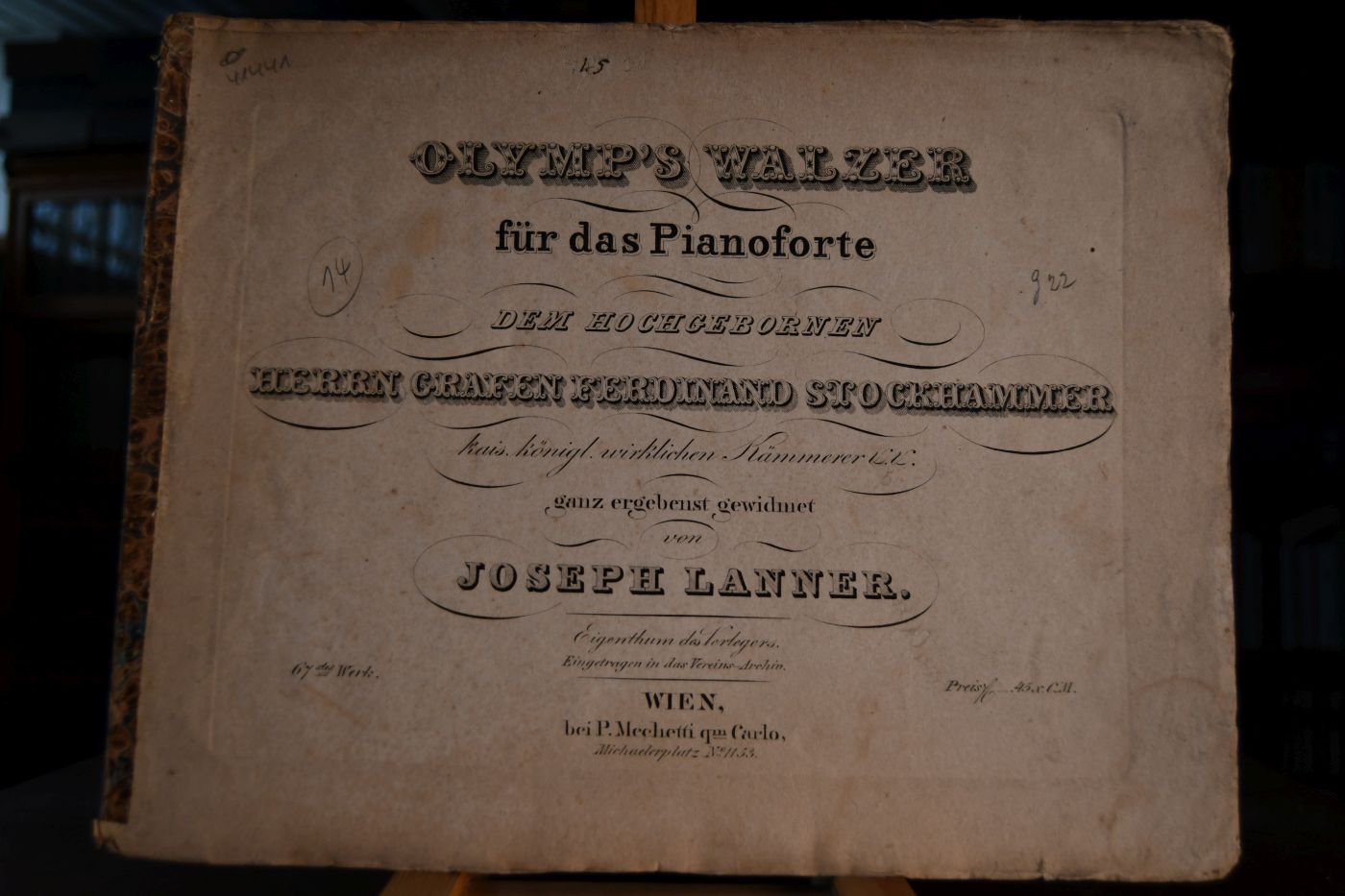 Olymp`s Walzer für das Pianoforte dem hochgebornen Herrn Grafen Ferdinand Stockhammer kais. königl. wirklichen Kämmerer etc. ganz ergebenst gewidmet. 67. Werk.