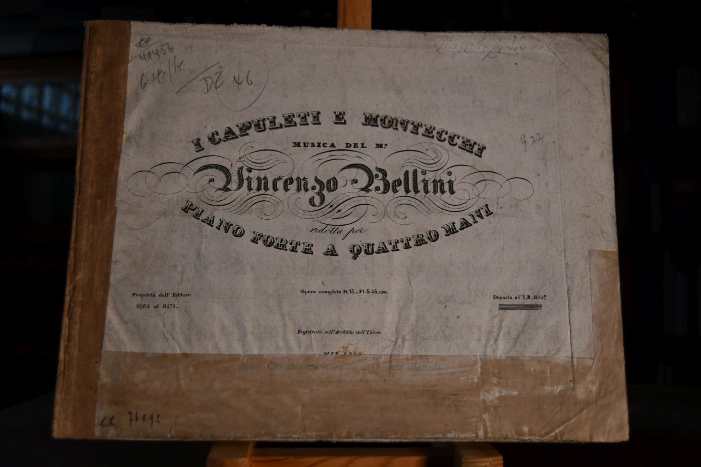 I Capuleti e Montecchi. Musica del Mo. Vincenzo Bellini vidotta per Piano Forte a quattro mani.