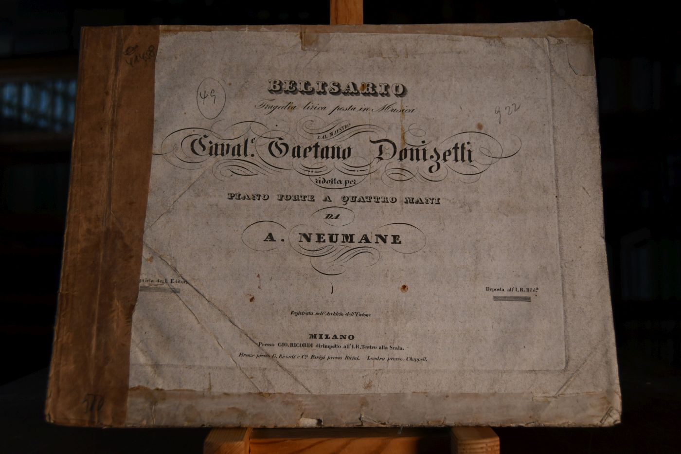Belisario. Tragedia lirica posta in Musica dal Maestro Caval.e Gaetano Donizetti ridotta per Piano Forte a quattro mani da A. Neumane.