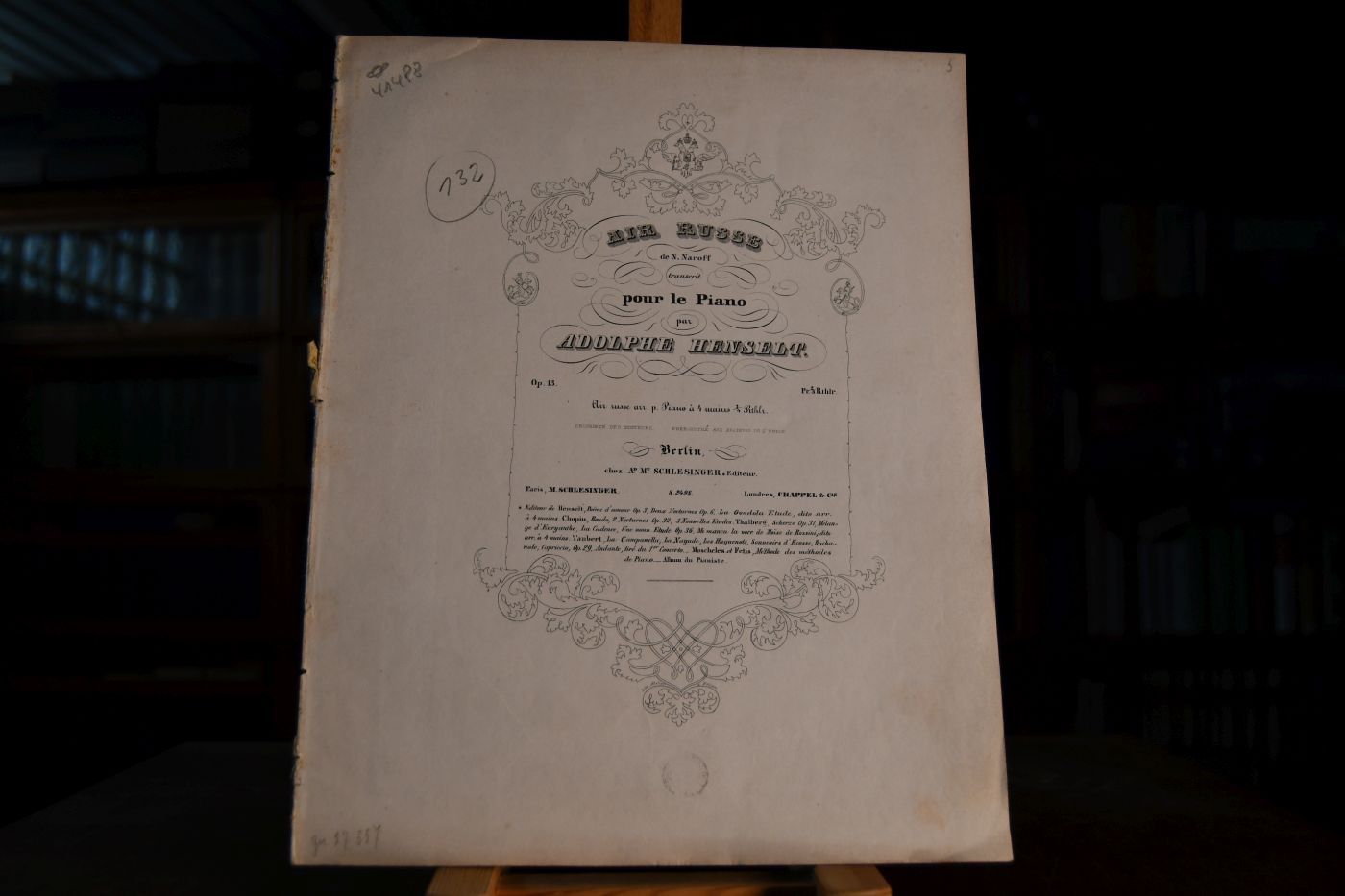 Air Russe de N. Naroff transcrit pour le Piano par Adolphe Henselt. Op. 13
