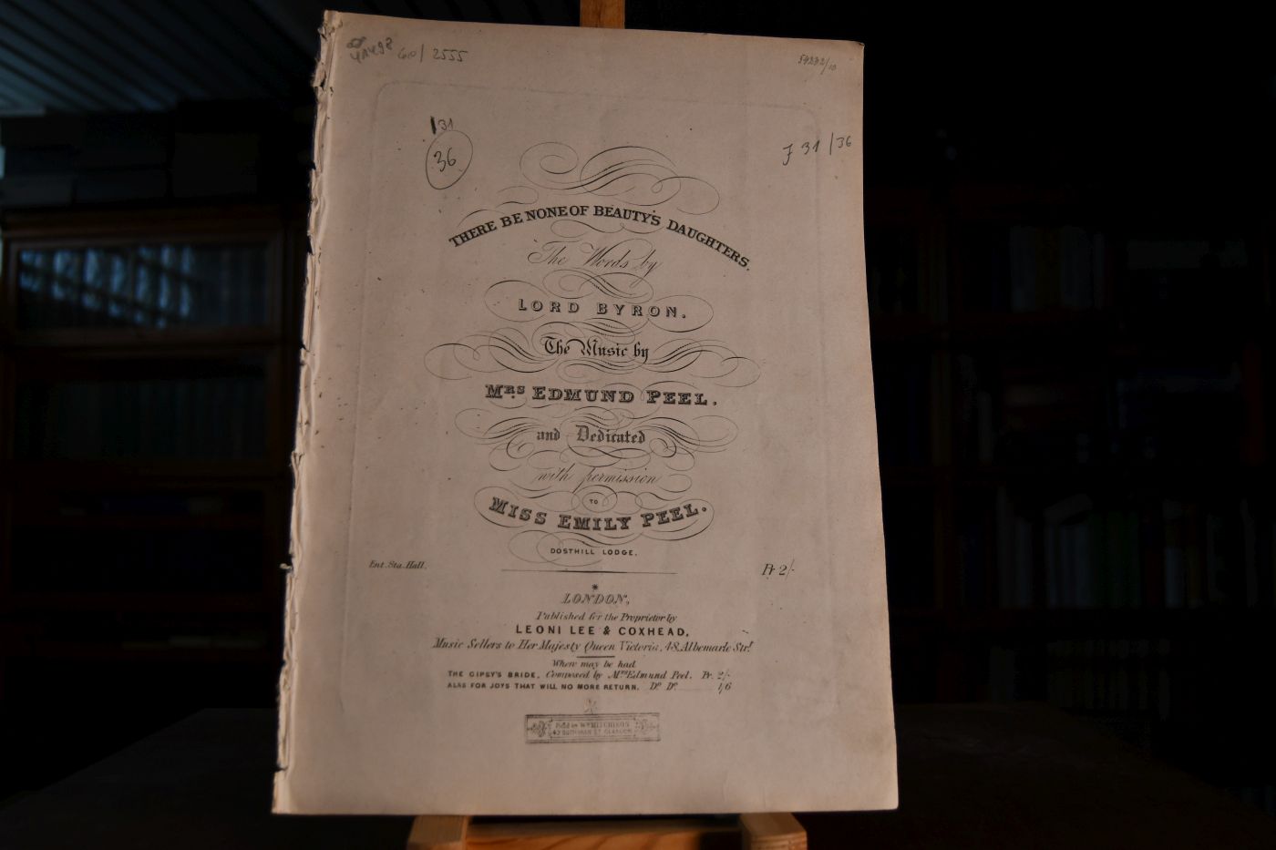 There be none of beauty`s daughters. The words by Lord Byron. The music by Mrs. Edmund Peel and dedicated to Miss Emily Peel.