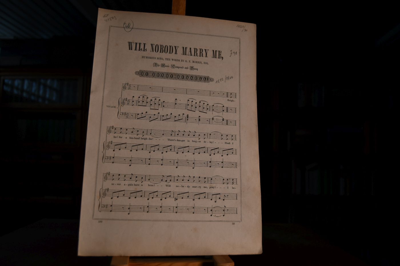 Will nobody marry me, humorous song, the words by G.P. Morris. The music composed and sung by Henry Russell.