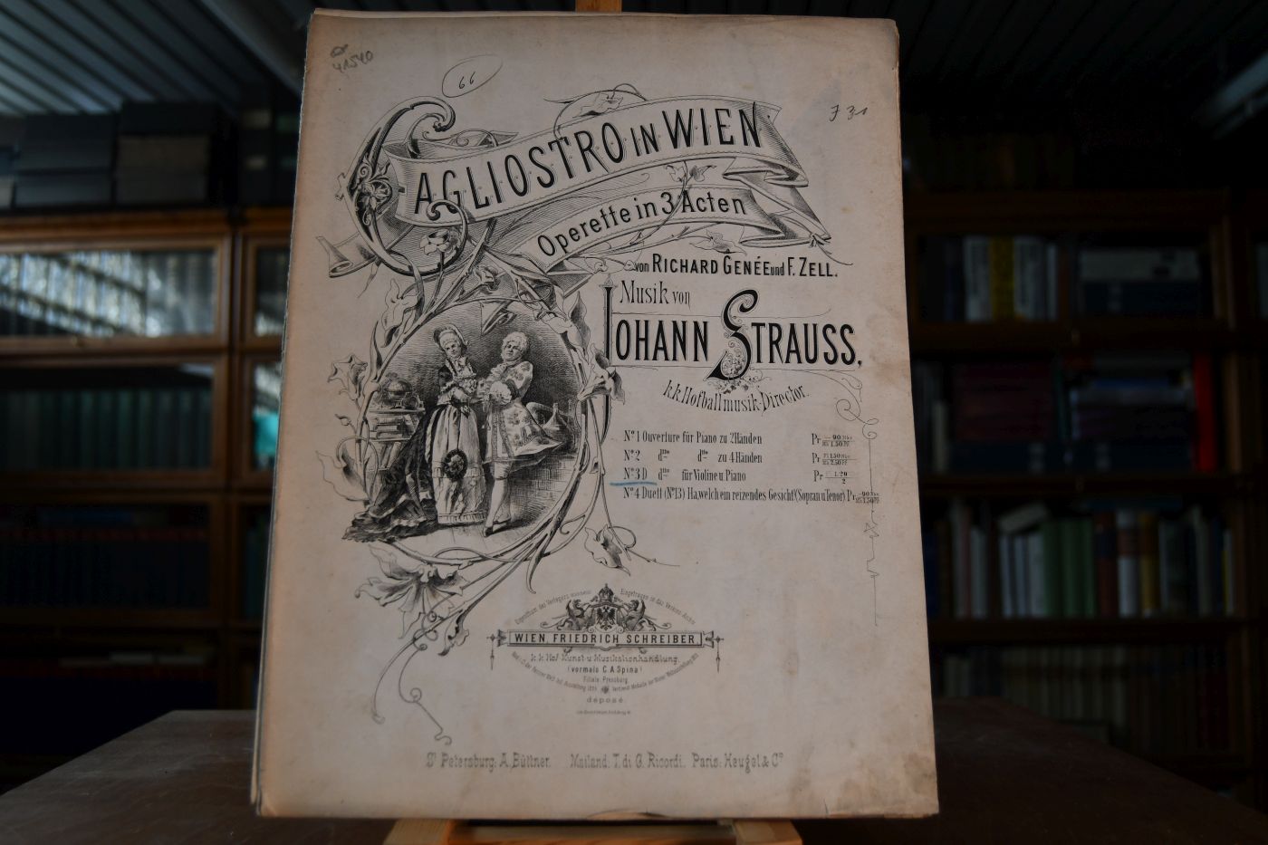 Cagliostro in WIen. Operette in 3 Acten von Richard Genee und F. Zell. Musik von Johann Strauss. No. 3 Ouverture für Violine und Piano.