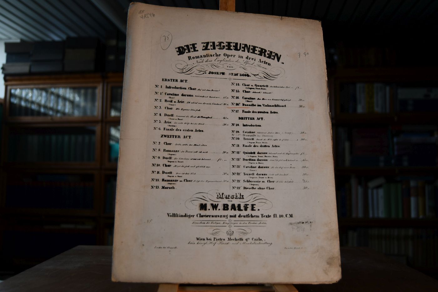 Die Zigeunerin. Romantische Oper in drei Acten. Nach dem Englischen des Alfred Bann von Joseph Staudigl. Nr. 16 Cavatine im Violinschlüssel. Musik von M.W. Balfe.