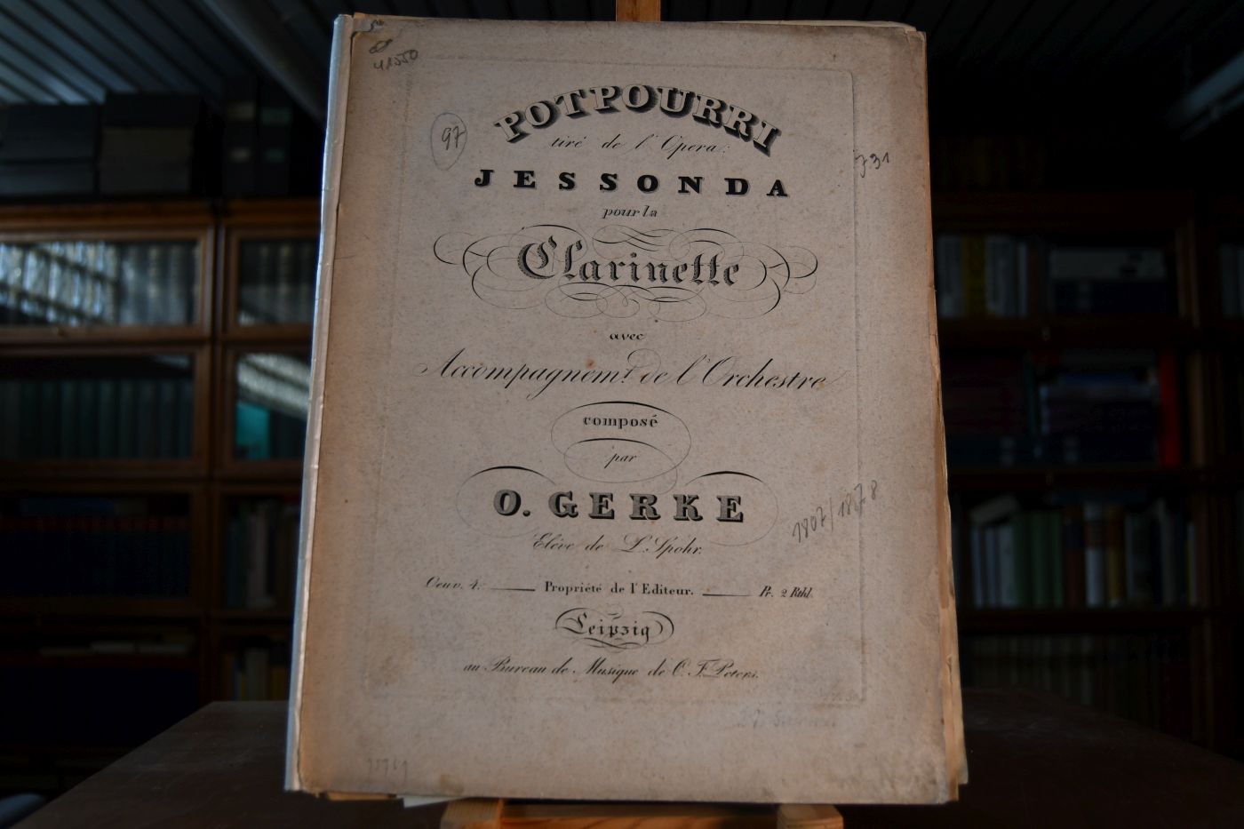 Potpourri tire de l`Opera Jesonda pour la Clarinette avec Accompagnement de l`Orchestre compose par O. Gerke Eleve de L. Spohr. Oeuv. 4.