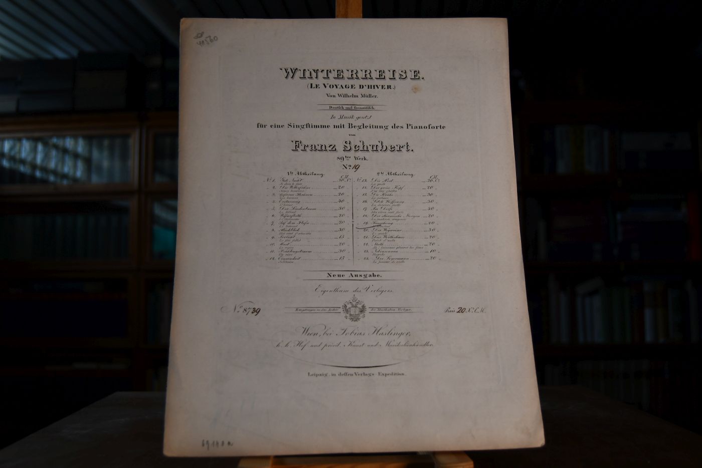 Winterreise (Le Voyage d`Hiver) von Wilhelm Müller. Deutsch und französisch. In Musik gesetzt für eine Singstimme mit Begleitung des Pianoforte von Franz Schubert. 89. Werk No. 19 Täuschung.