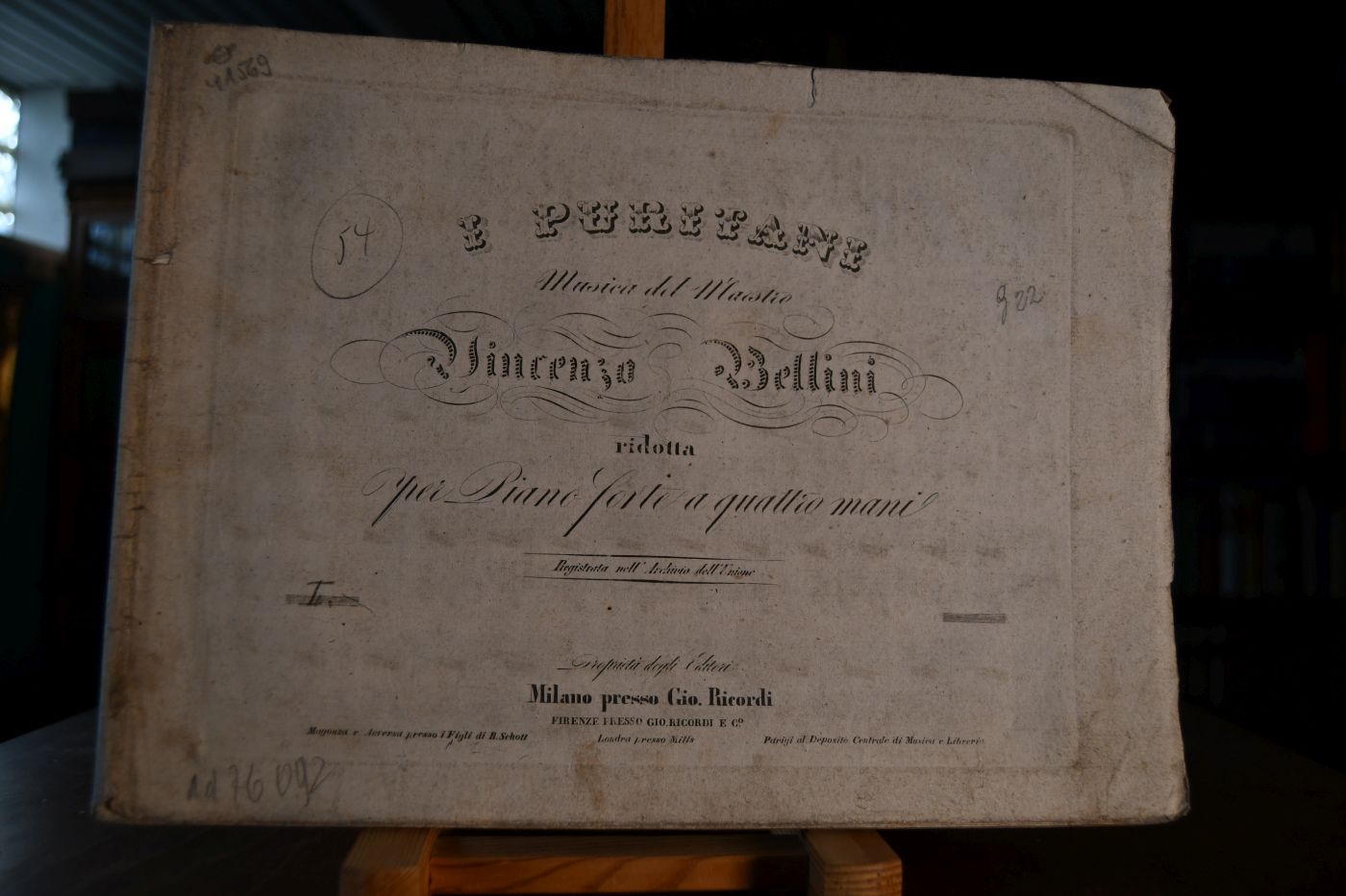 I Puritani. Musica del Maestro Vincenzo Bellini ridotta per Piano forte a quattro mani. Heft I. Riduzione T. Ricordi.