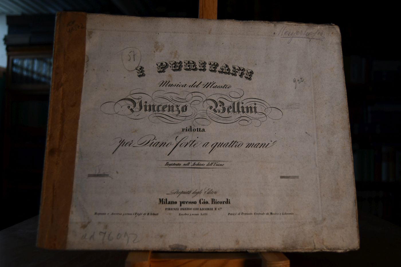 I Puritani. Musica del Maestro Vincenzo Bellini ridotta per Piano forte a quattro mani. Heft IX. Reduzione del Mo. Origgi.