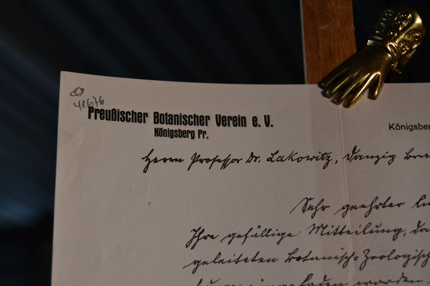 Schreiben des deutschen Botanikers Johannes Abromeit (1857–1946) vom 10. Februar 1935 an den Danziger Lehrer und Botaniker Konrad Lakowitz (1859-1945).