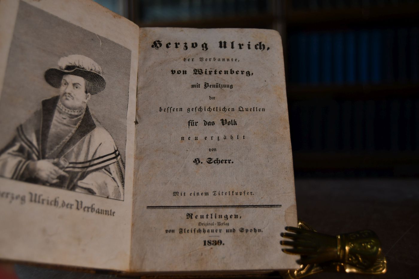 Herzog Ulrich, der Verbannte, von Wirtenberg, mit Benützung der besten geschichtlichen Quellen für das Volk neun erzählt von H. Scherr. Beigebunden M. Schick Verbrechen und Sühne, oder "Der Pfeifer von Hardt." Eine Erzählung aus der ersten Hälfte der Regierung Herzog Ulrichs von Württemberg; Reutlingen, Enßlin & Laiblin, o.J., 36 S.