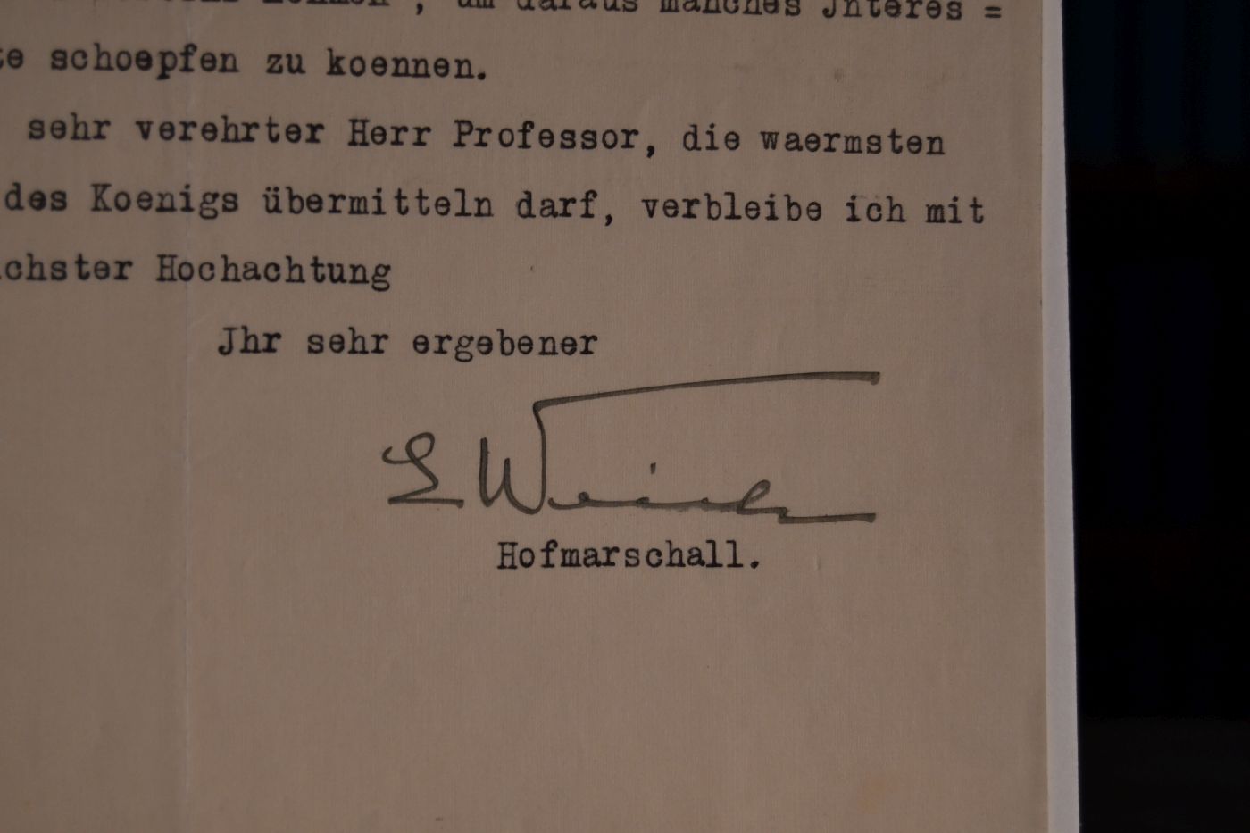 Unterschriebenes, maschinenschriftliches Schreiben von Ferdinand I. von Bulgarien, König (Zar) aus dem Hause Sachsen-Coburg-Gotha (1861-1948) vom 2. Dezember 1930 an den Danziger Lehrer und Botaniker Konrad Lakowitz (1859-1945).