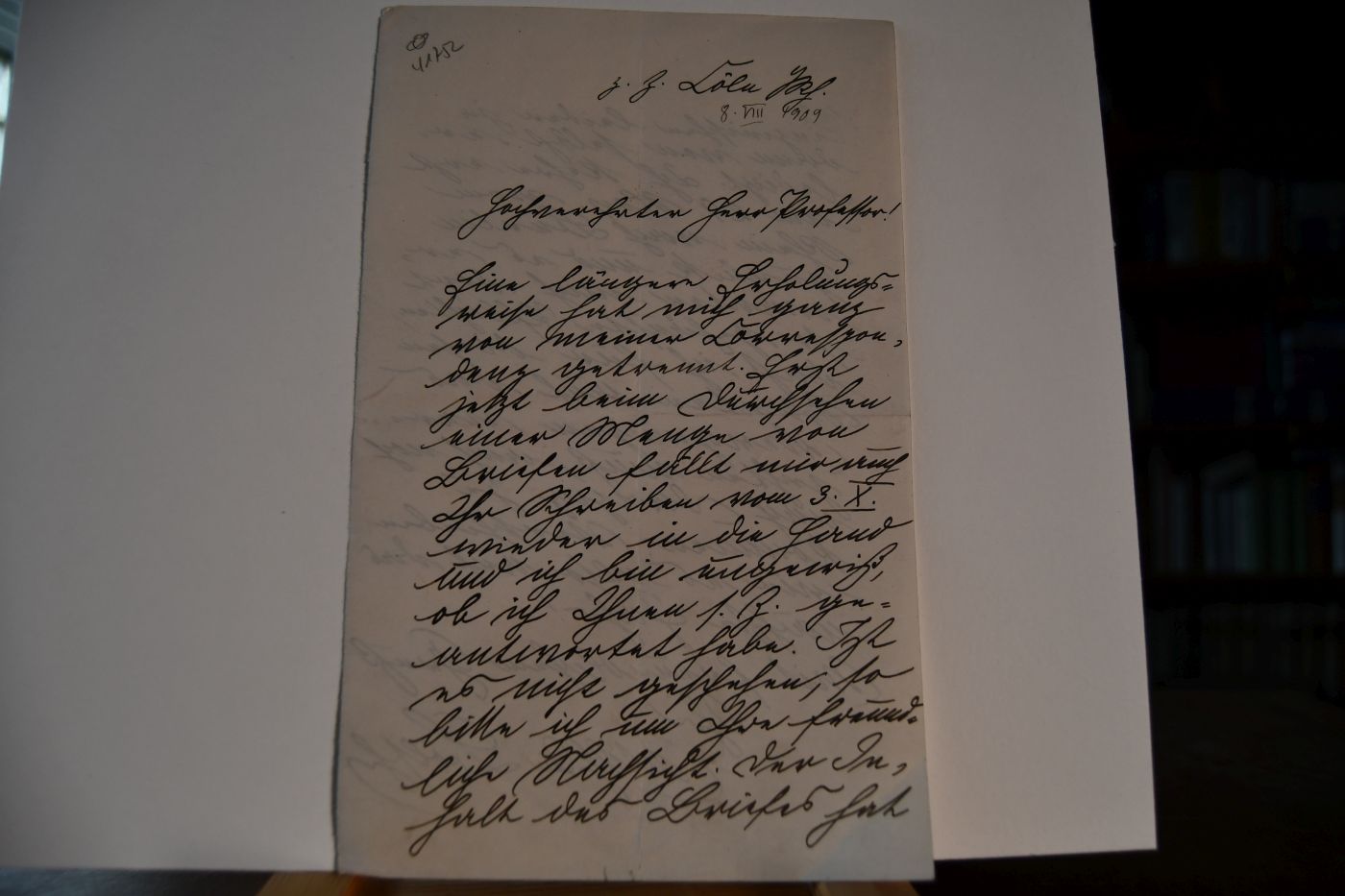 Handschriftliches Schreiben des deutschen Schriftstellers Wilhelm Bölsche (1861-1939) vom 8. August 1909 an den Danziger Lehrer und Botaniker Konrad Lakowitz (1859-1938).