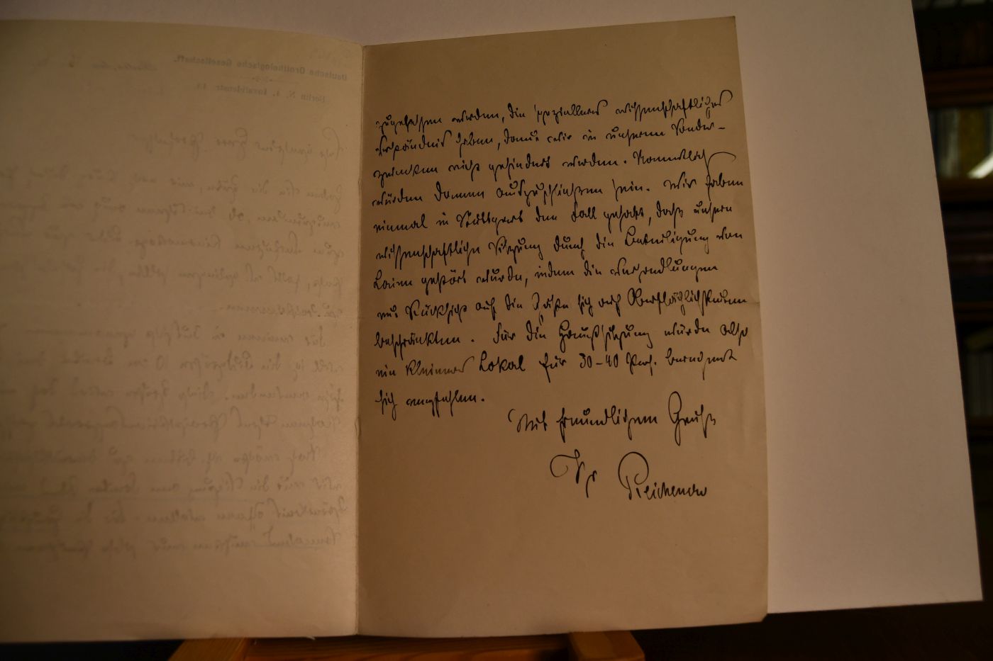 Handschriftliches Schreiben des deutschen Ornithologen Georg Anton Eugen Reichenow (1847 - 1941) vom 16. April 1908 an den Danziger Lehrer und Botaniker Konrad Lakowitz (1859-1938).