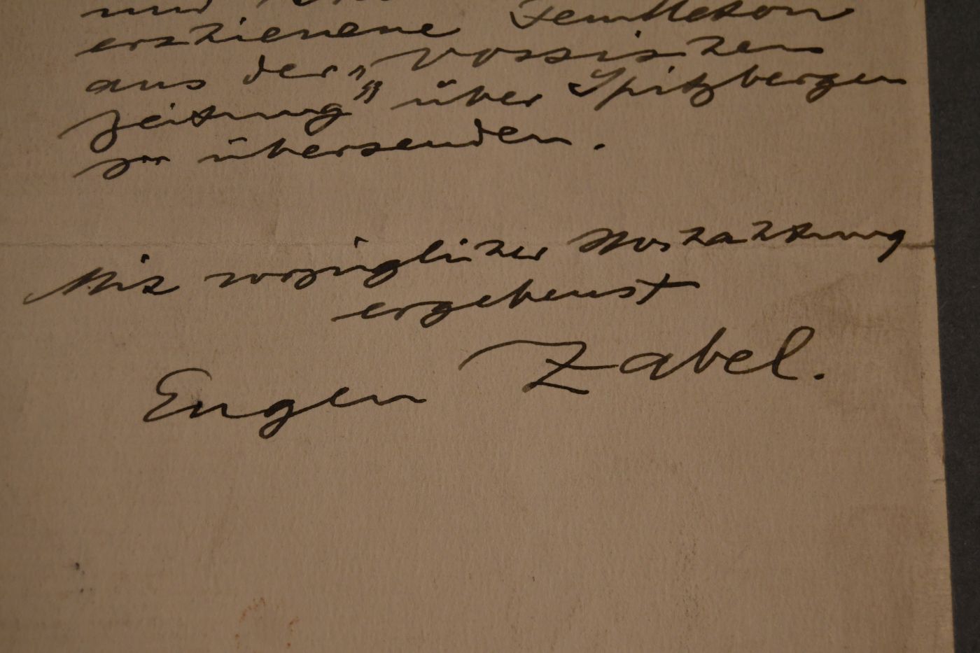 Handschriftliches Schreiben des deutschen Journalisten und Schriftstellers Eugen Zabel (1851-1924) vom 21. September 1908 an den Danziger Lehrer und Botaniker Konrad Lakowitz (1859-1938).