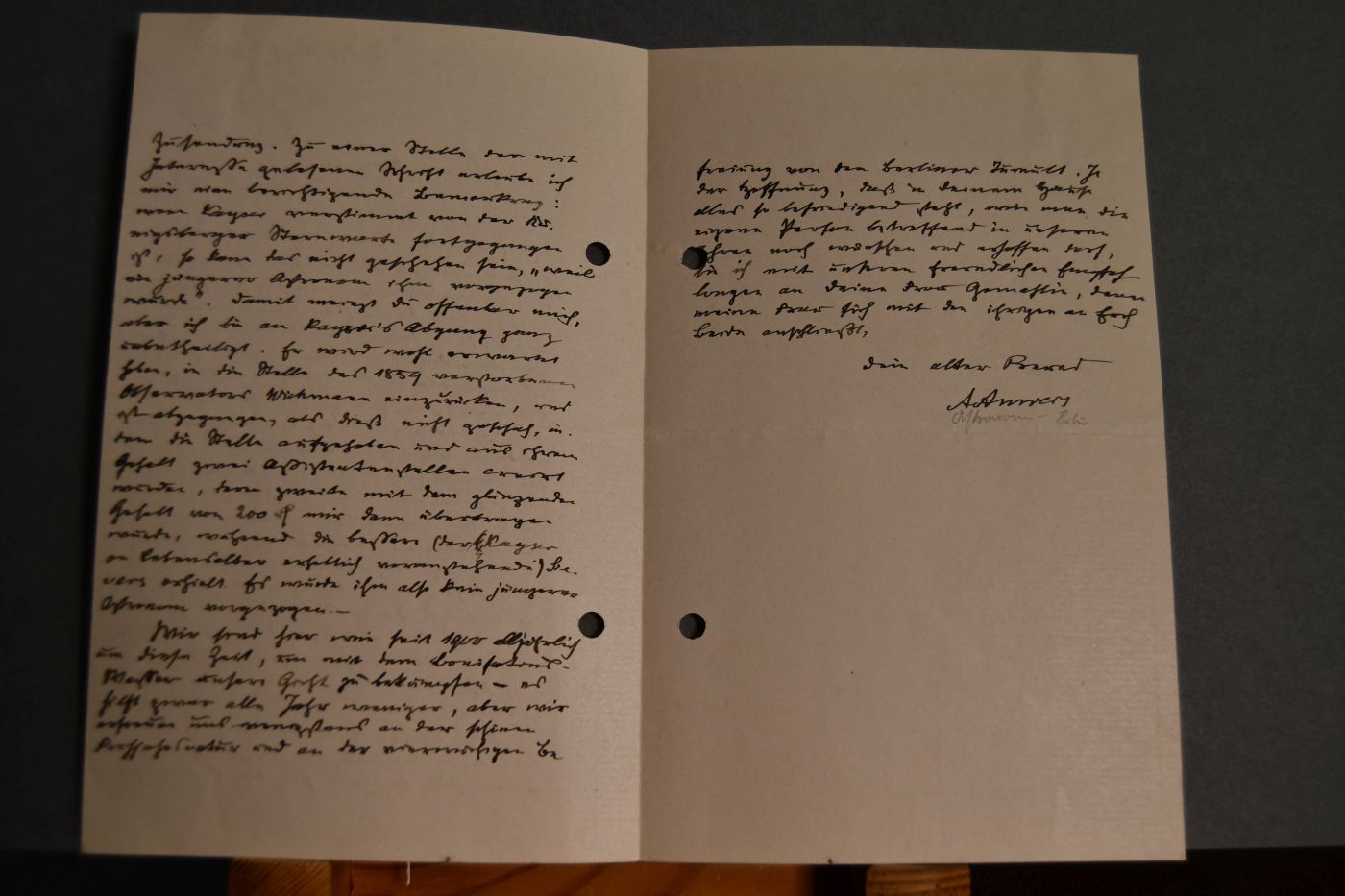 Brief des deutschen Astronomen Arthur Julius Georg Friedrich Auwers (1838-1915) an den Direktor der Naturforschenden Gesellschaft Danzig Albert Momber (1837-1909) vom 1. Juni 1908.