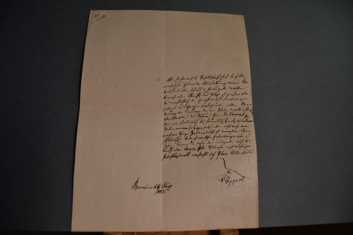 Brief des deutschen Botanikers Johann Heinrich Robert Göppert (1800-1884) an die Naturforschenden Gesellschaft Danzig vom 8. März 1883.