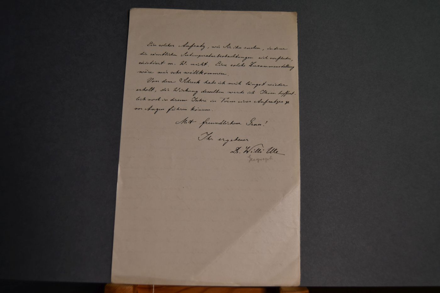 Handschriftliches Schreiben des deutschen Geographen Willi Ule (1861-1940) vom 4. November 1886 an den Danziger Lehrer und Botaniker Konrad Lakowitz (1859-1938).