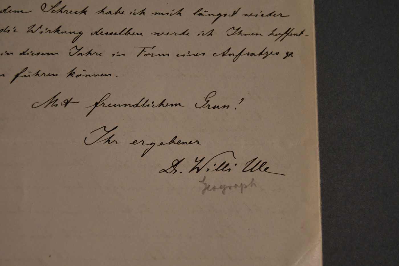 Handschriftliches Schreiben des deutschen Geographen Willi Ule (1861-1940) vom 4. November 1886 an den Danziger Lehrer und Botaniker Konrad Lakowitz (1859-1938).