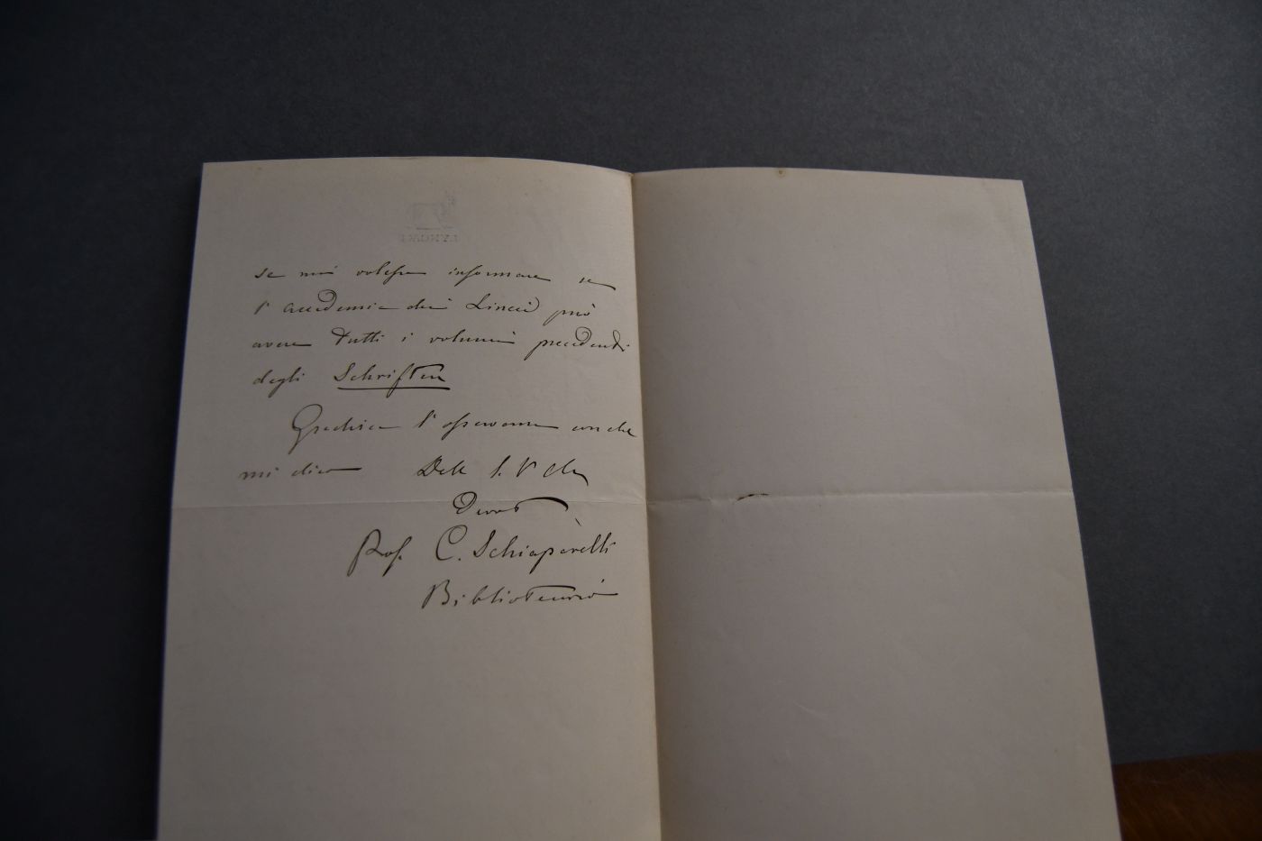 Handschriftlicher Brief des italienischen Arabisten Celestino Schiaparelli (1841-1919) an die Naturforschende Gesellschaft in Danzig vom 14. Juni 1883.